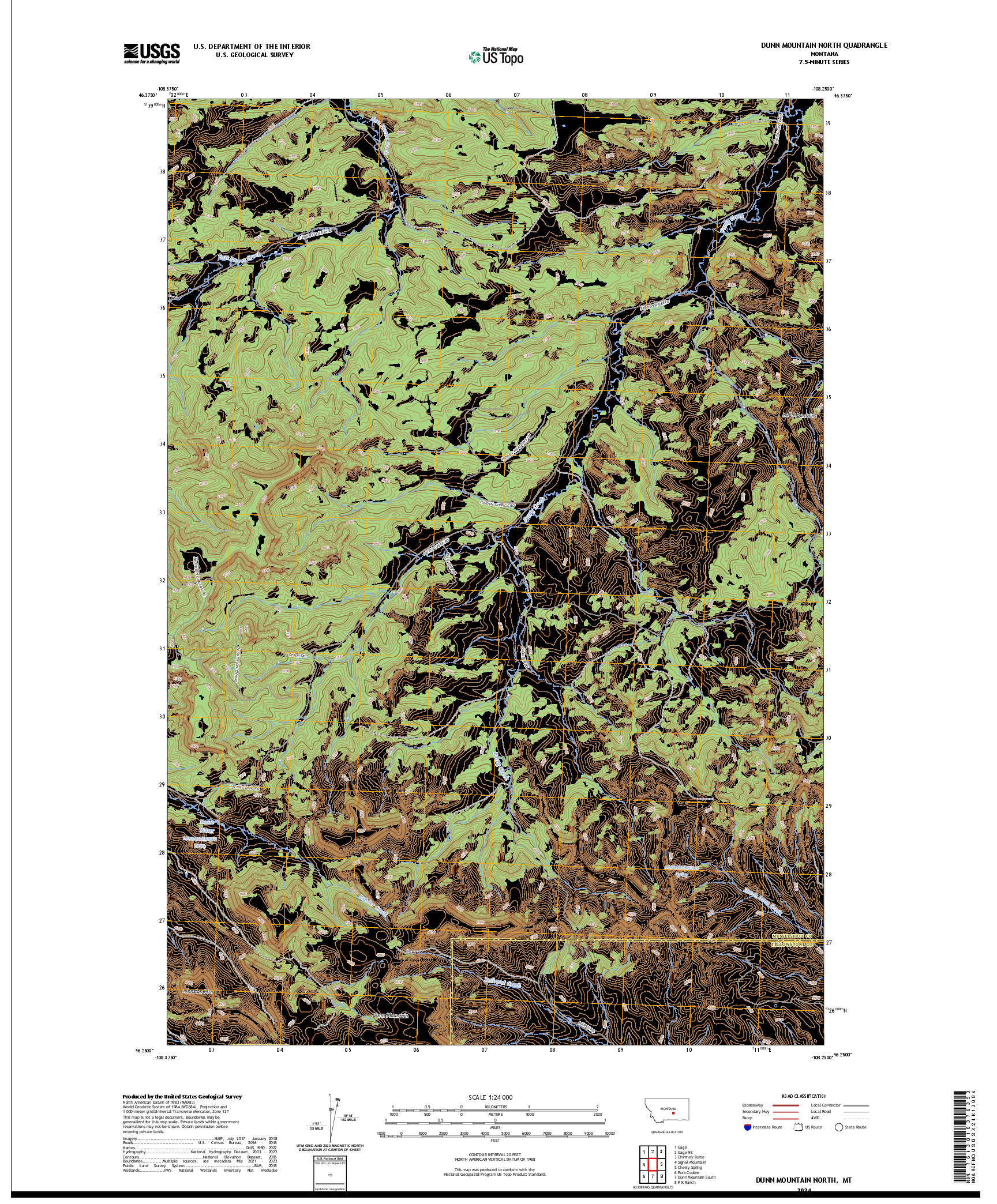 US TOPO 7.5-MINUTE MAP FOR DUNN MOUNTAIN NORTH, MT