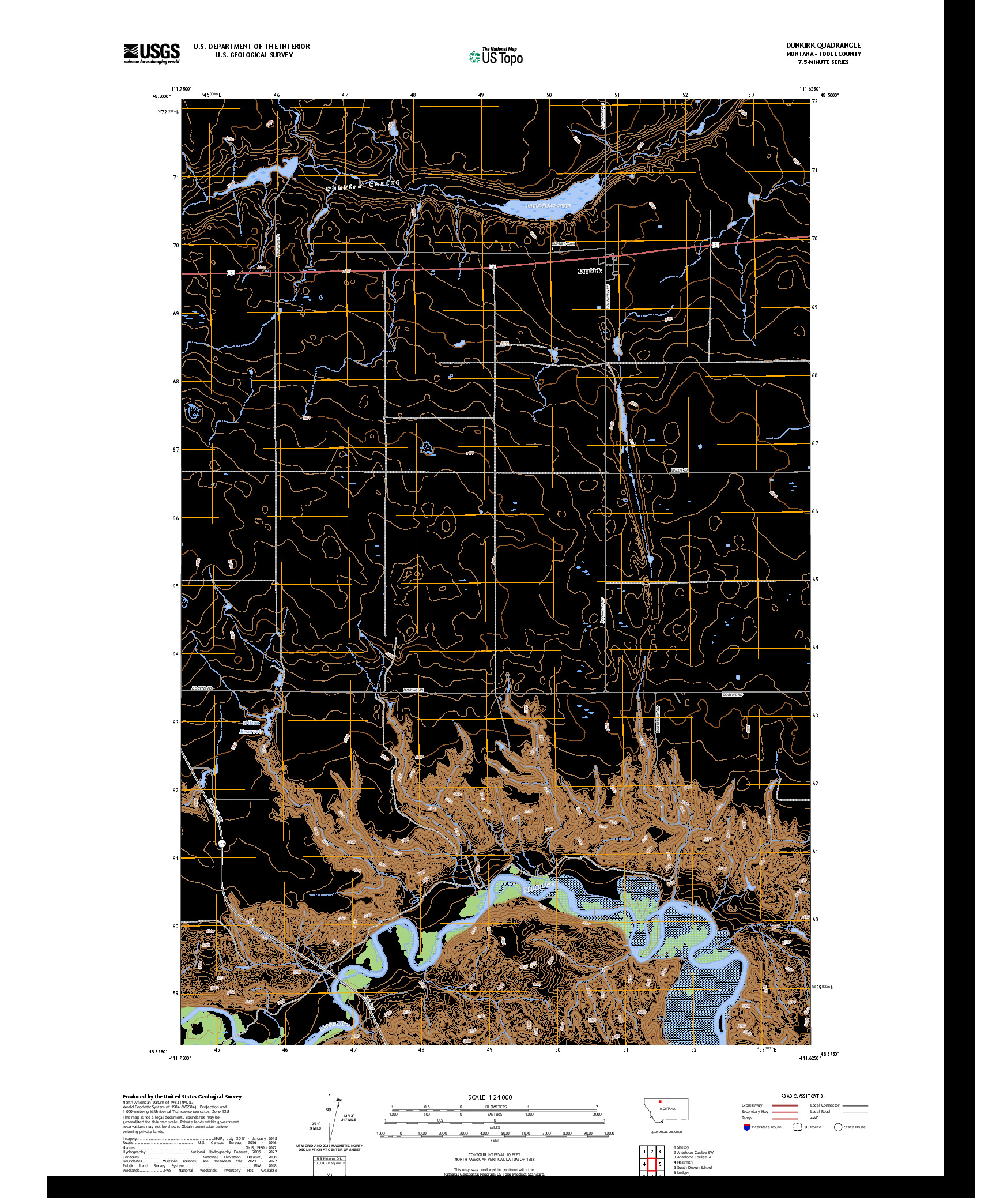 US TOPO 7.5-MINUTE MAP FOR DUNKIRK, MT
