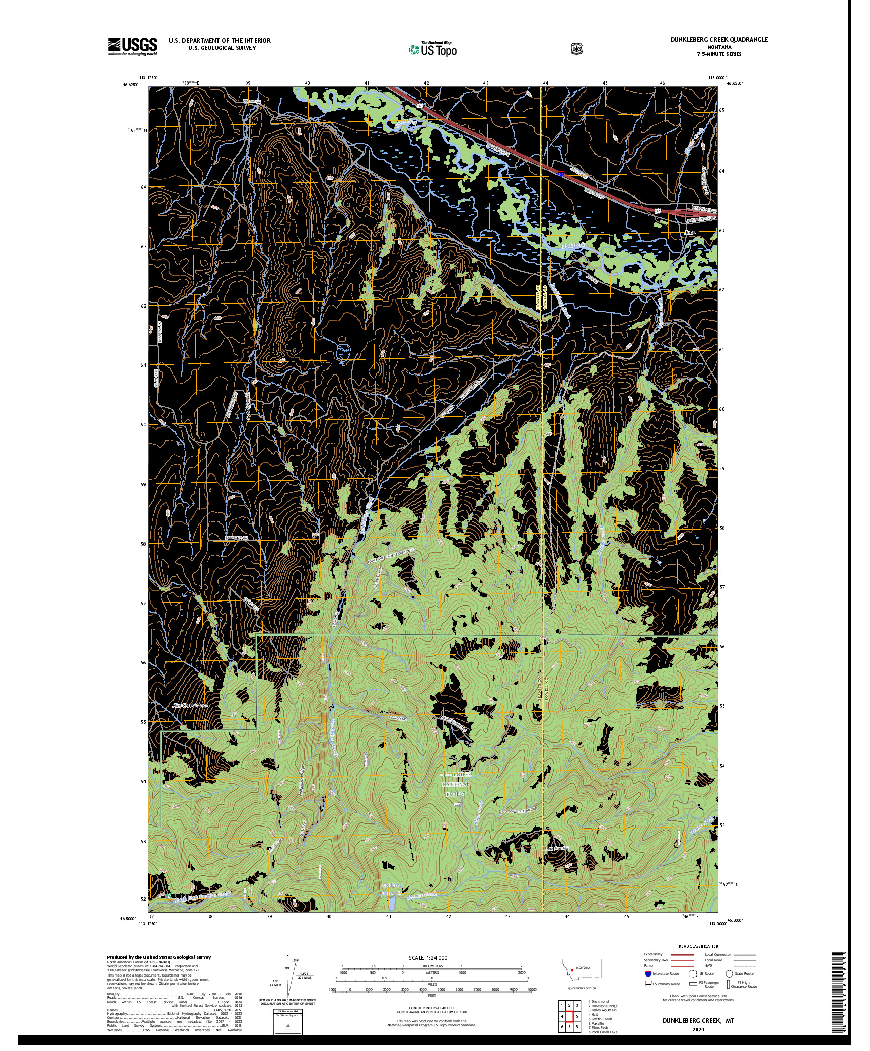 US TOPO 7.5-MINUTE MAP FOR DUNKLEBERG CREEK, MT