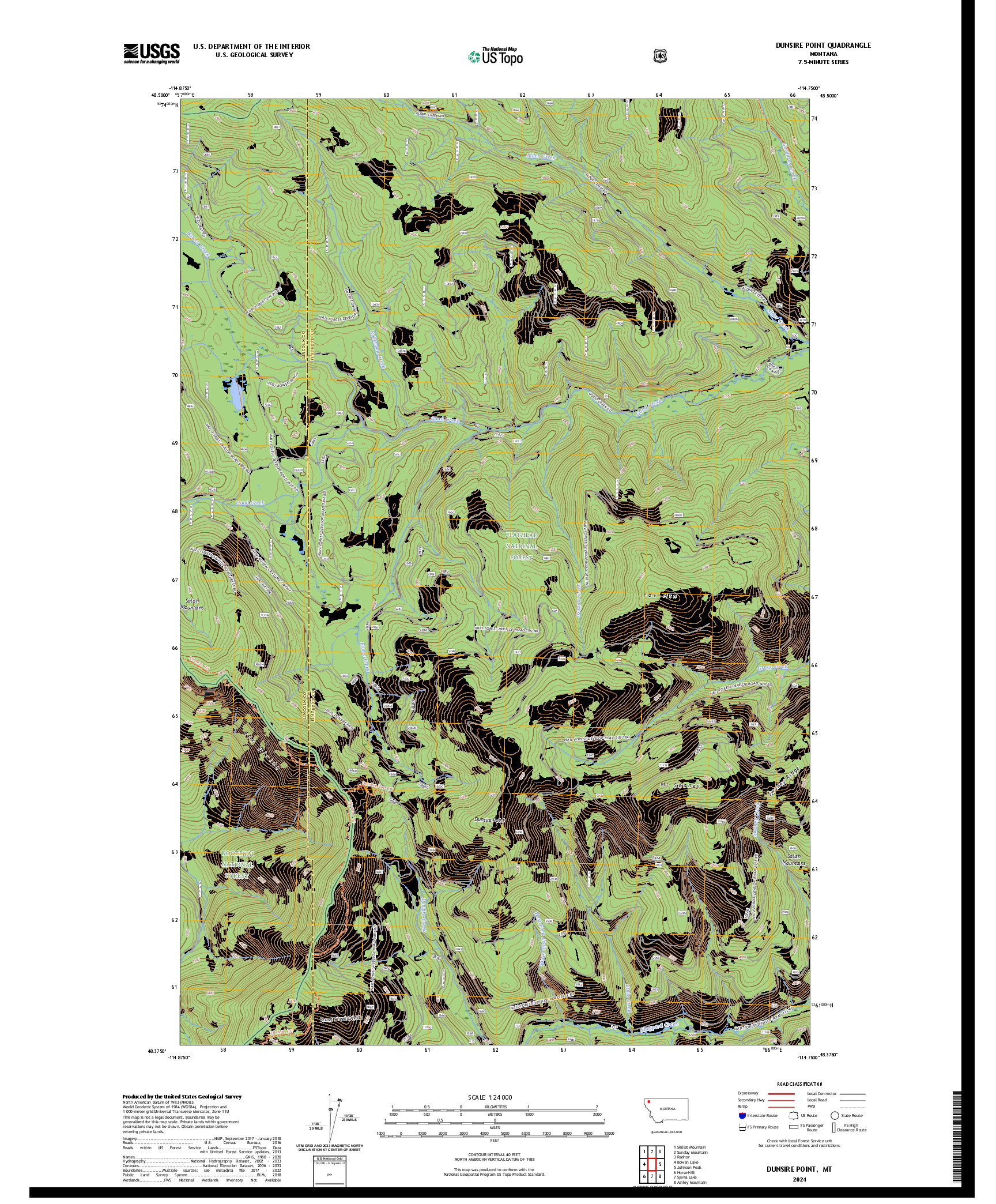 US TOPO 7.5-MINUTE MAP FOR DUNSIRE POINT, MT