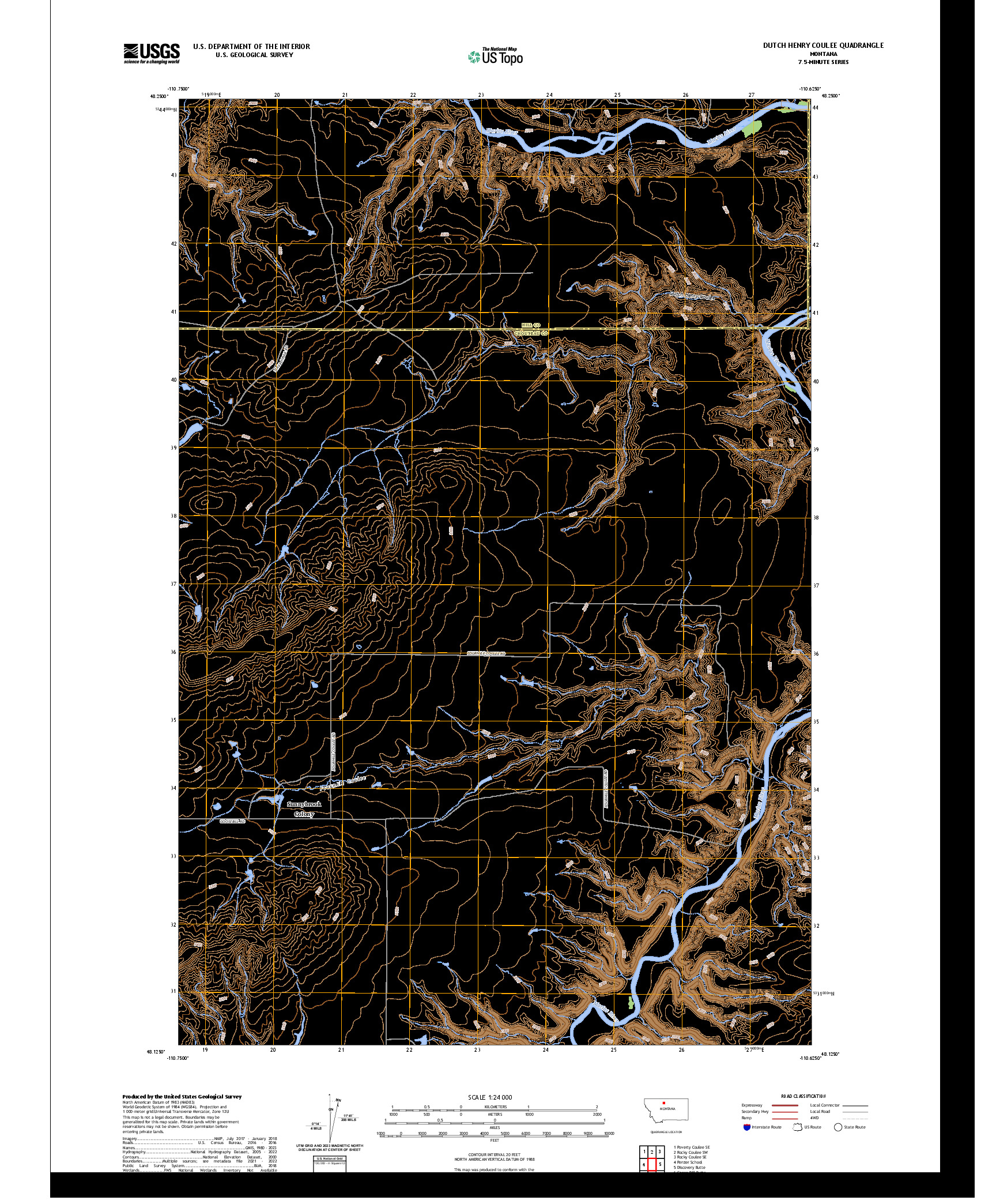 US TOPO 7.5-MINUTE MAP FOR DUTCH HENRY COULEE, MT