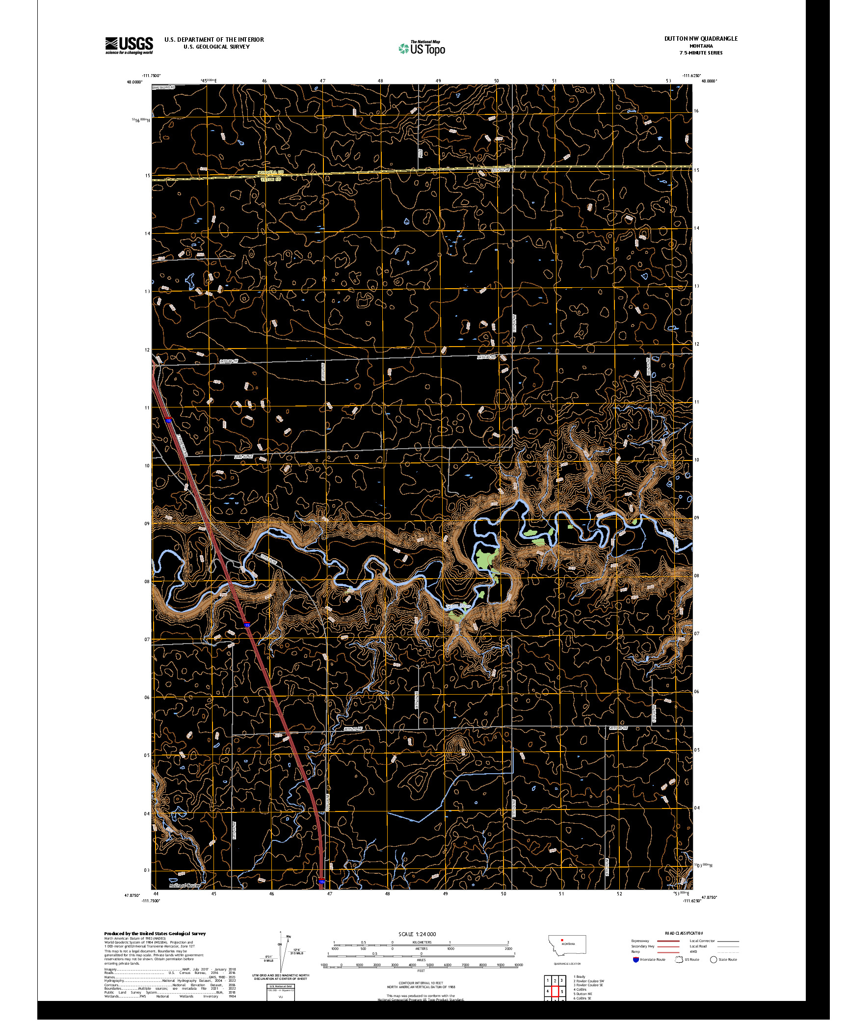 US TOPO 7.5-MINUTE MAP FOR DUTTON NW, MT