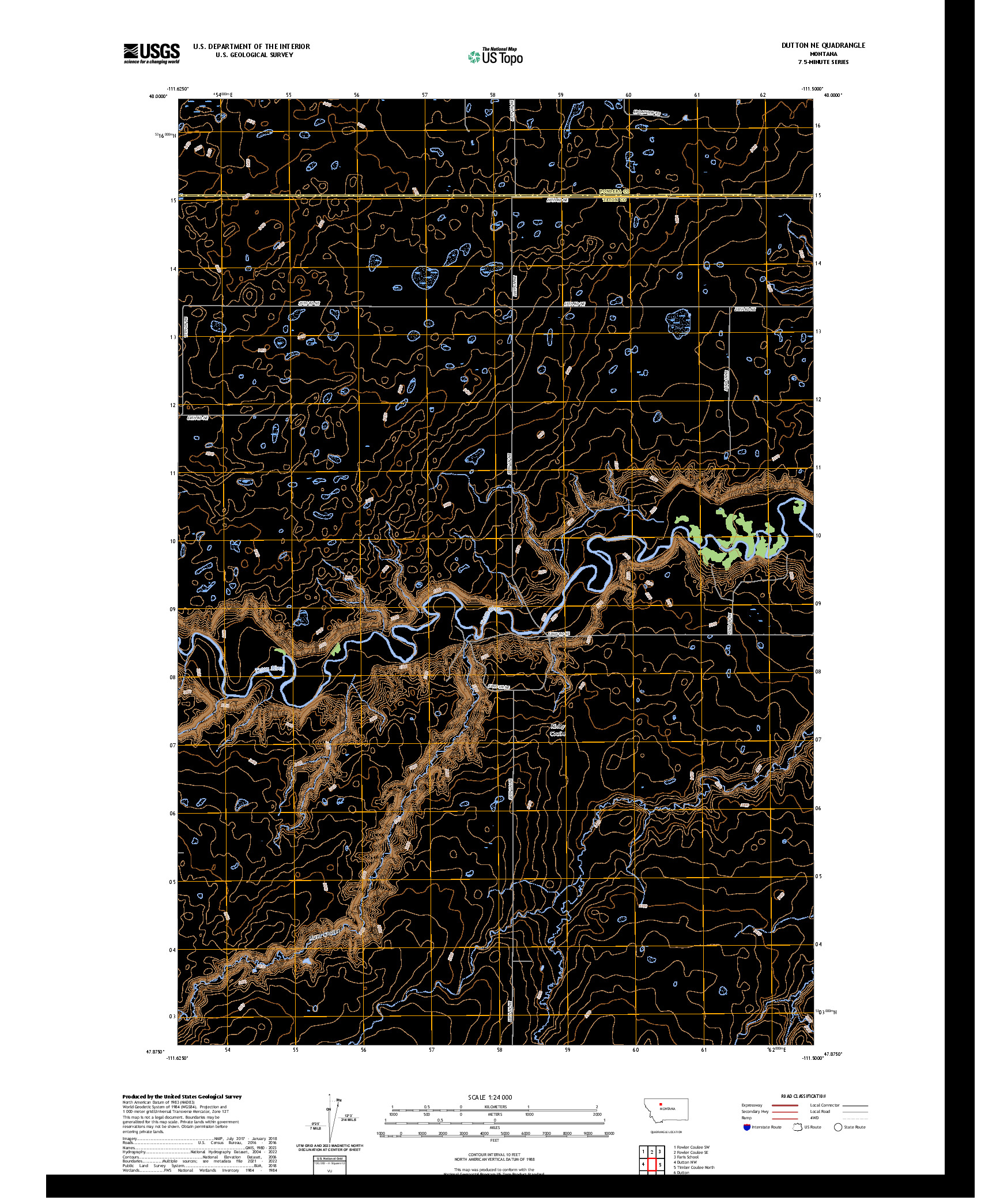 US TOPO 7.5-MINUTE MAP FOR DUTTON NE, MT