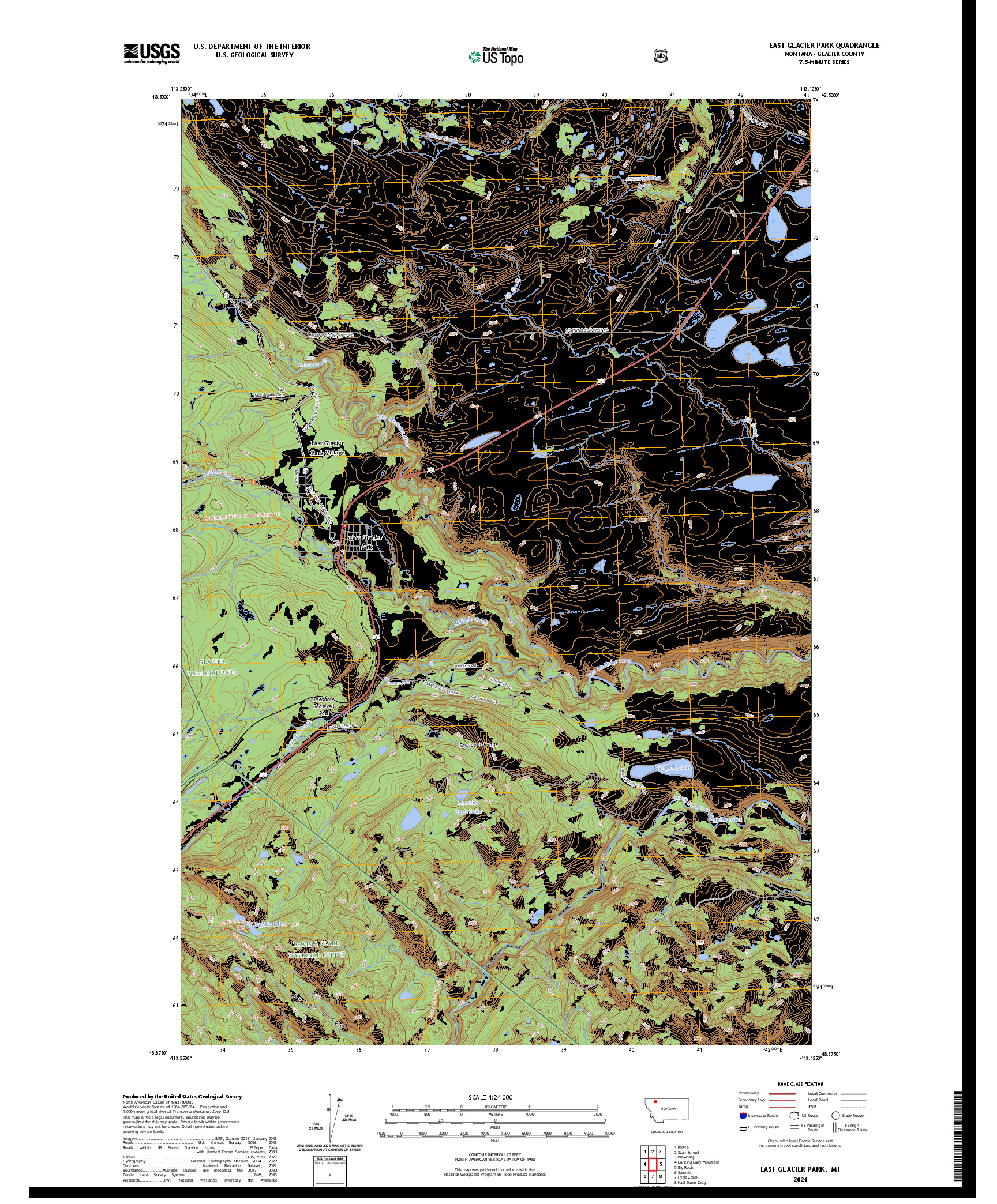 US TOPO 7.5-MINUTE MAP FOR EAST GLACIER PARK, MT