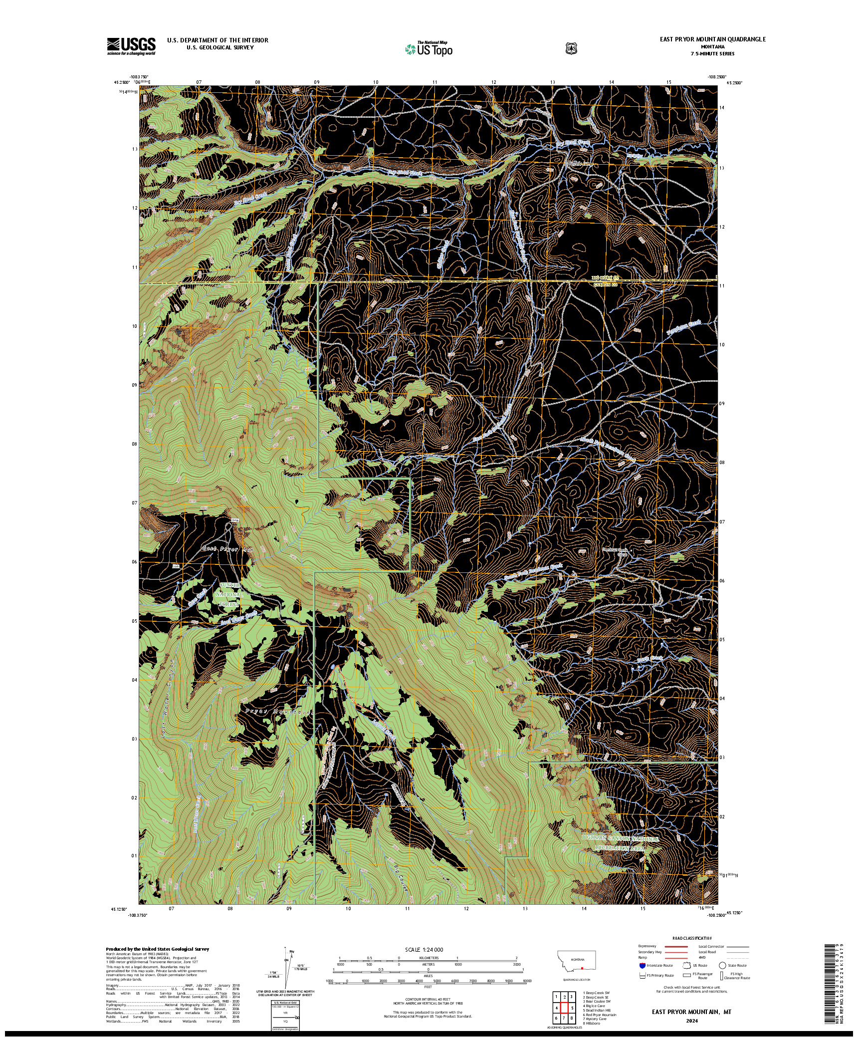 US TOPO 7.5-MINUTE MAP FOR EAST PRYOR MOUNTAIN, MT