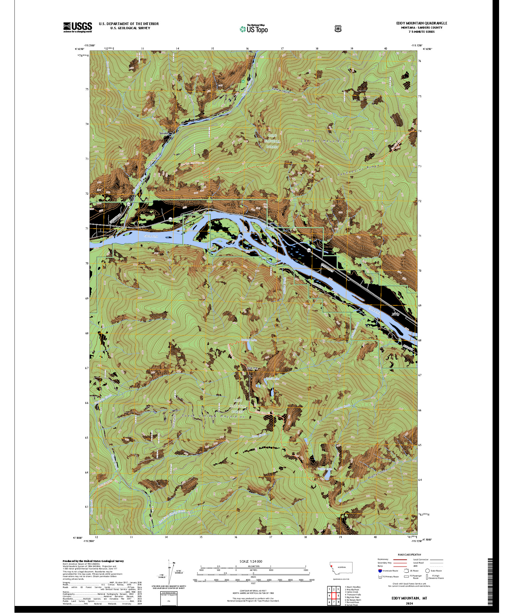 US TOPO 7.5-MINUTE MAP FOR EDDY MOUNTAIN, MT