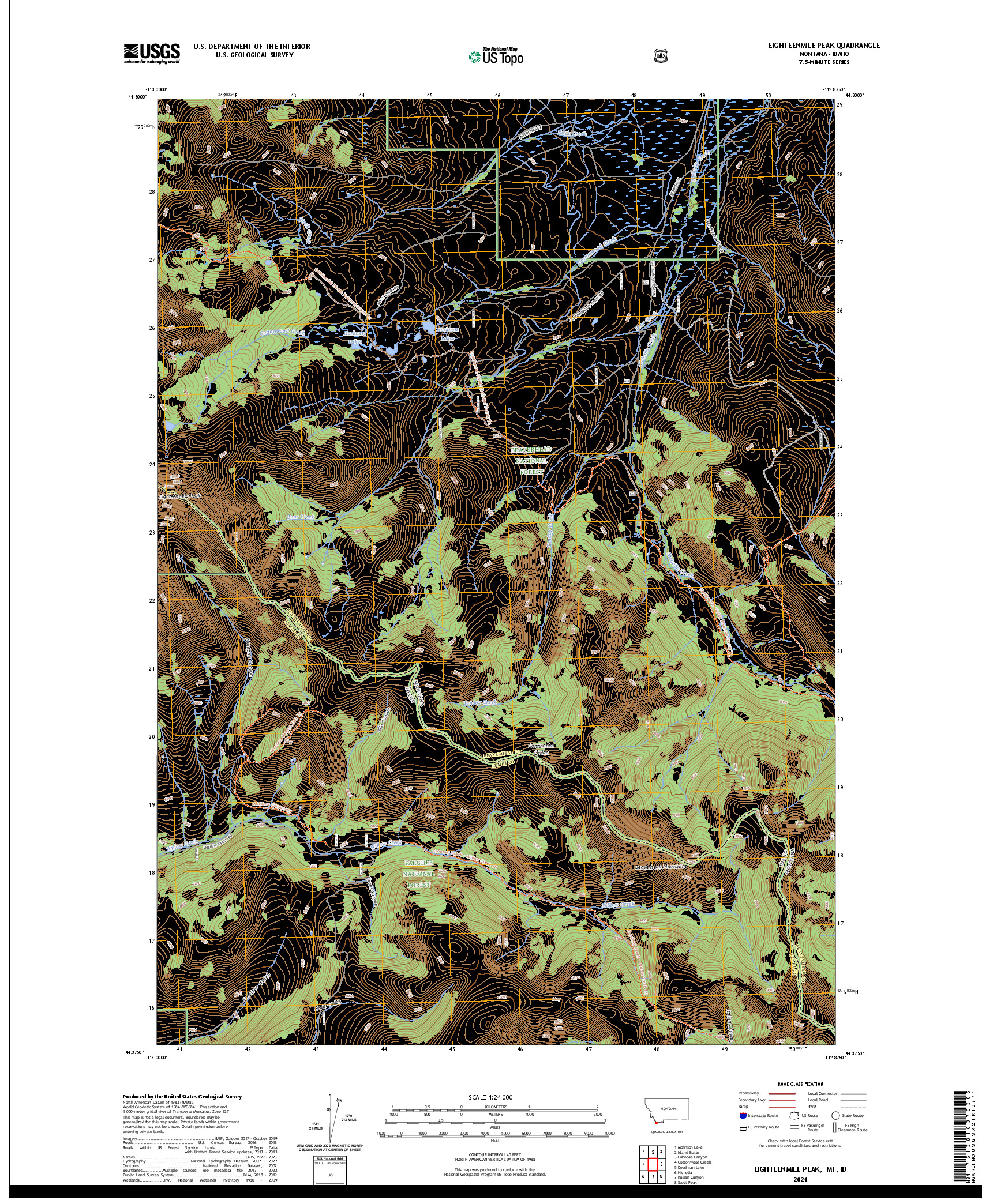 US TOPO 7.5-MINUTE MAP FOR EIGHTEENMILE PEAK, MT,ID