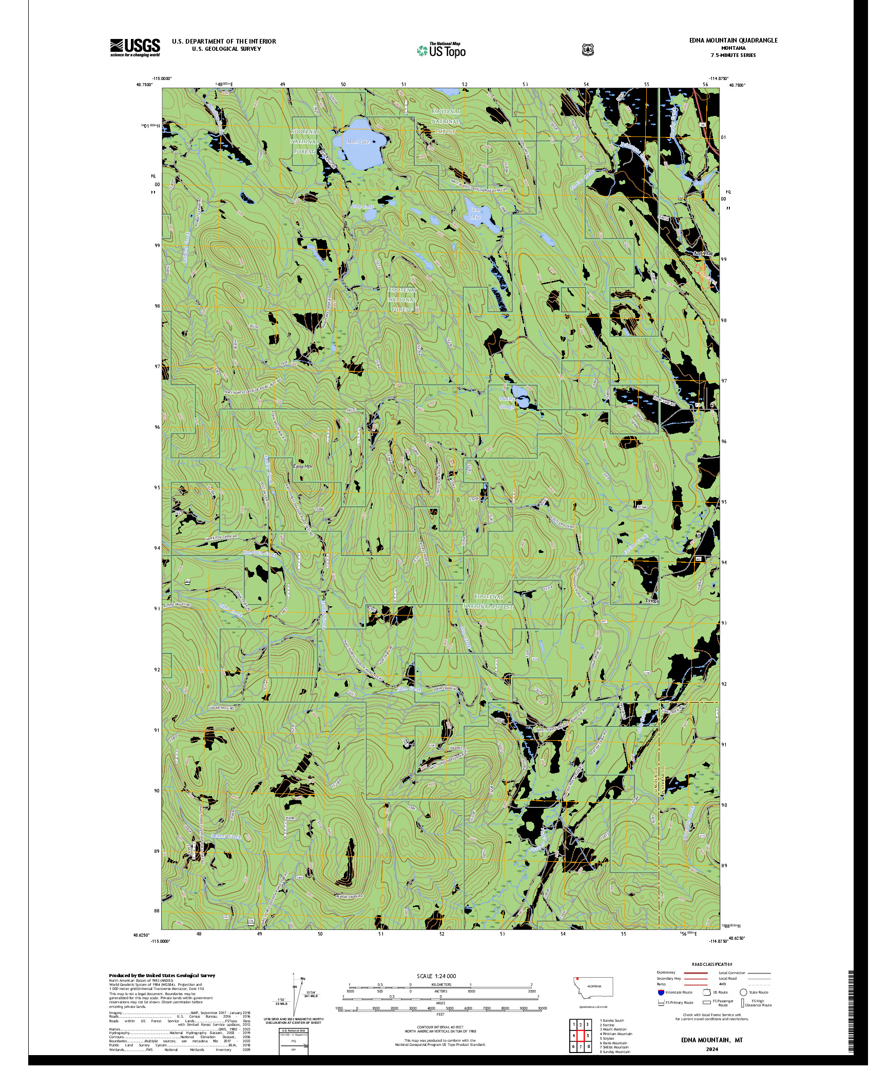 US TOPO 7.5-MINUTE MAP FOR EDNA MOUNTAIN, MT