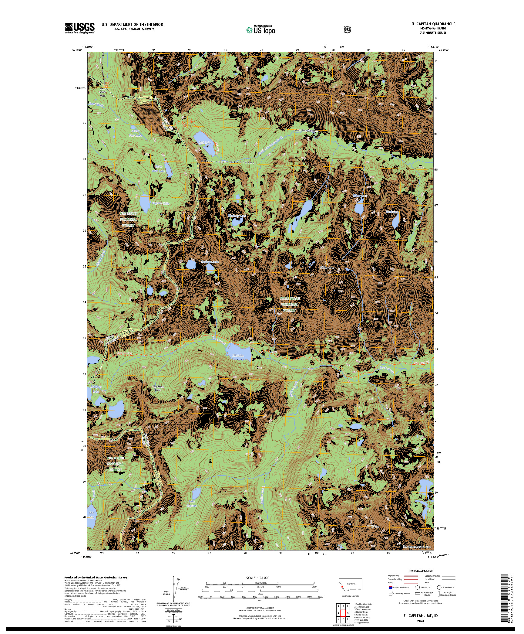 US TOPO 7.5-MINUTE MAP FOR EL CAPITAN, MT,ID