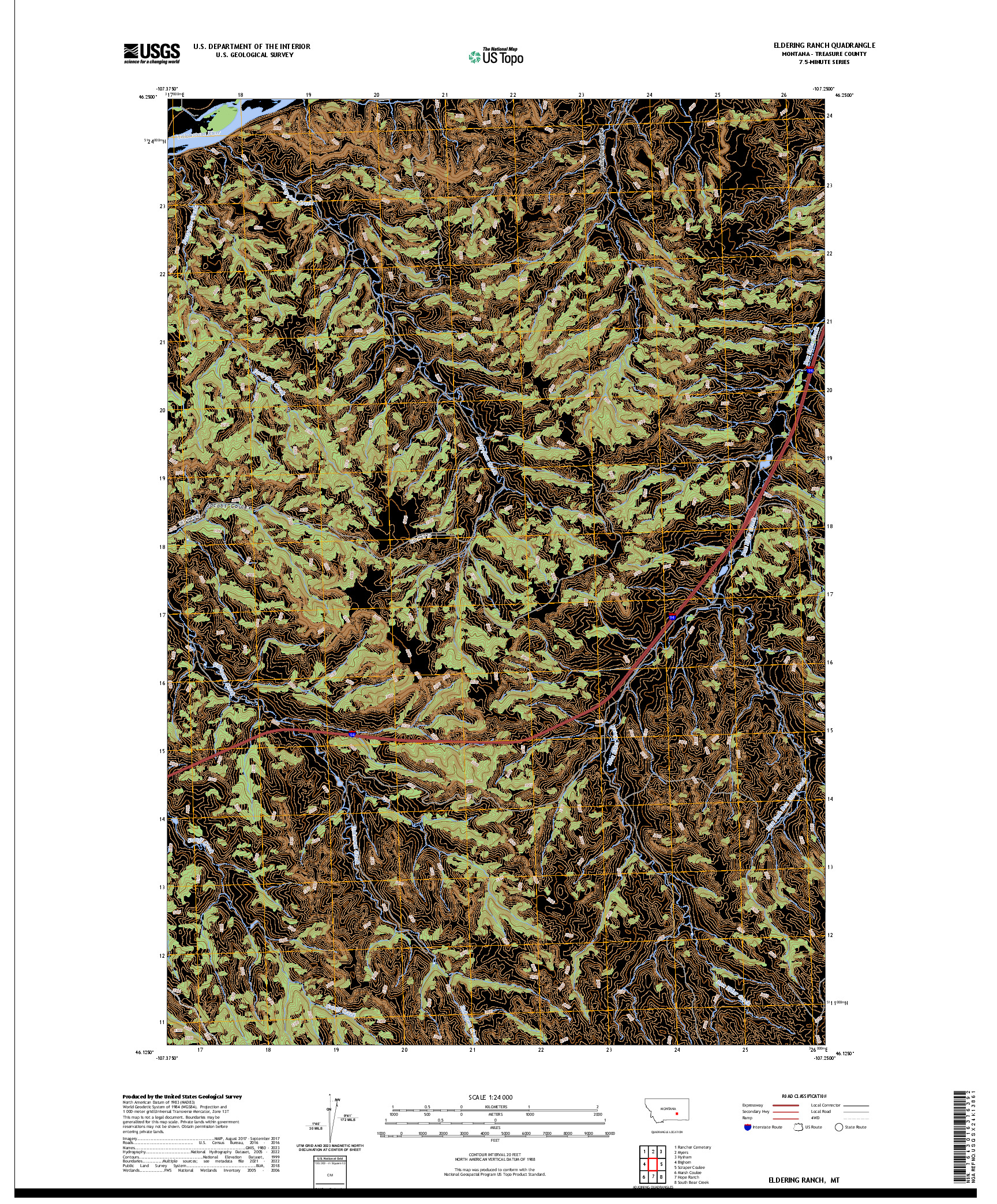 US TOPO 7.5-MINUTE MAP FOR ELDERING RANCH, MT