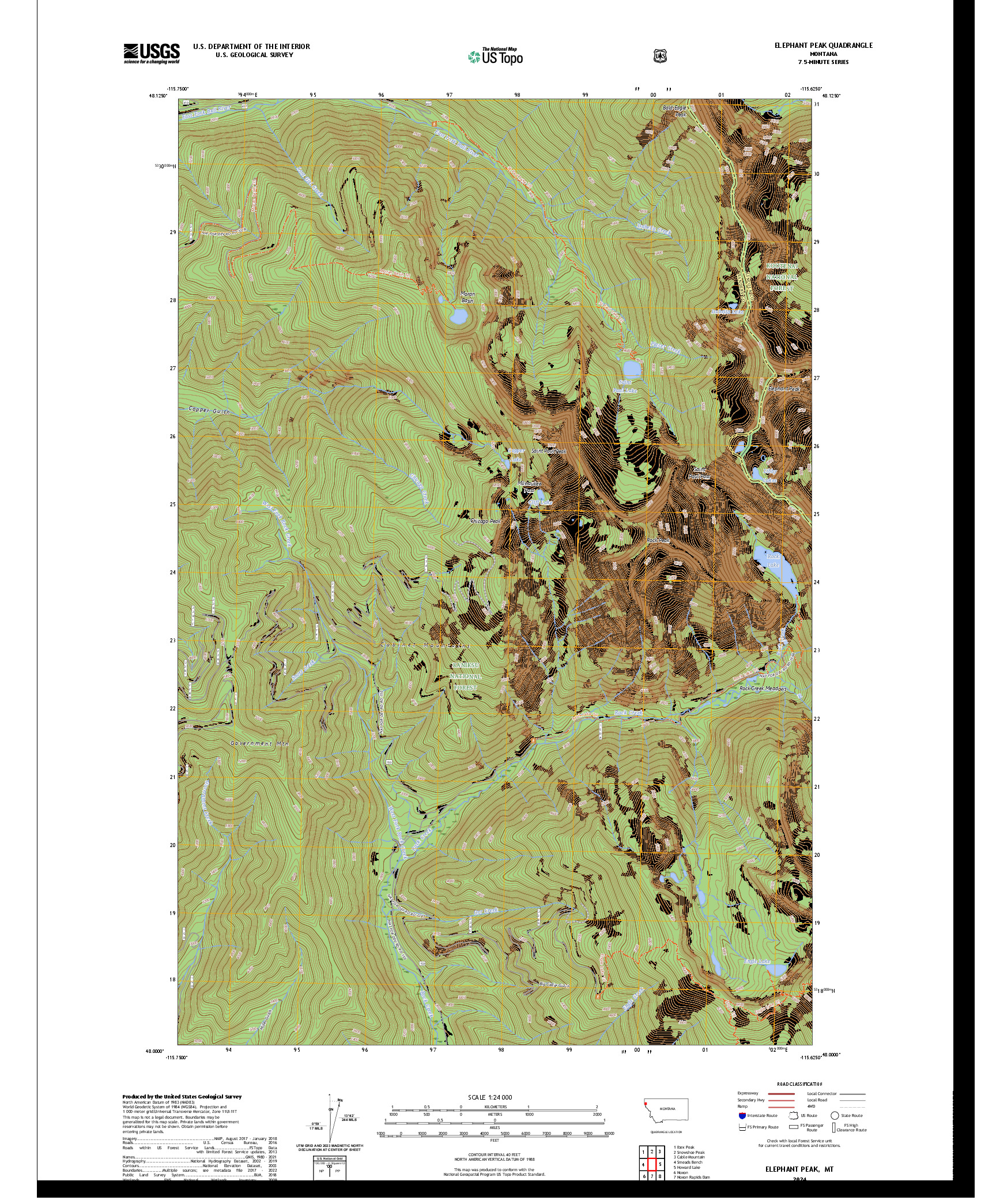 US TOPO 7.5-MINUTE MAP FOR ELEPHANT PEAK, MT