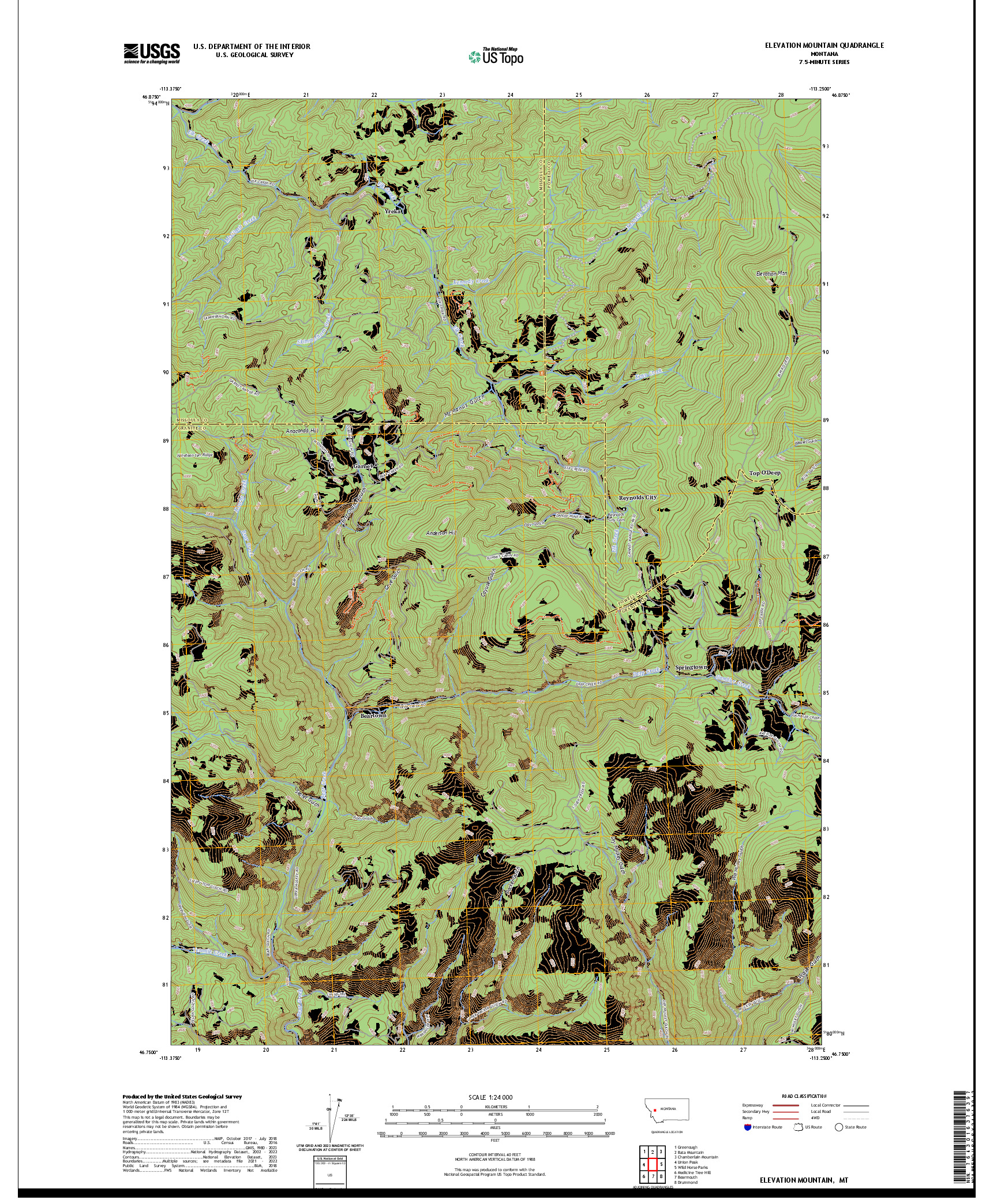 US TOPO 7.5-MINUTE MAP FOR ELEVATION MOUNTAIN, MT