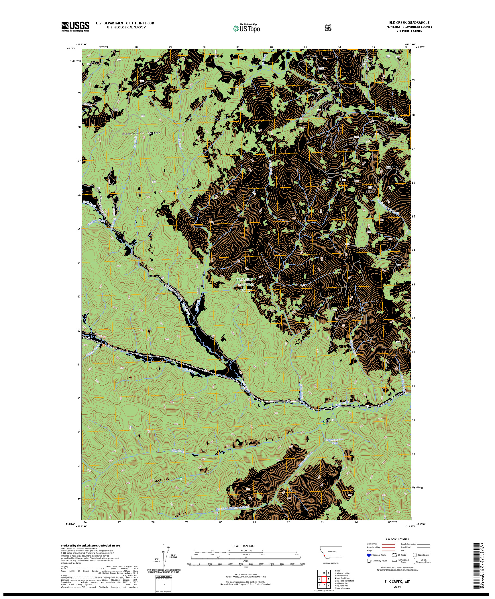 US TOPO 7.5-MINUTE MAP FOR ELK CREEK, MT