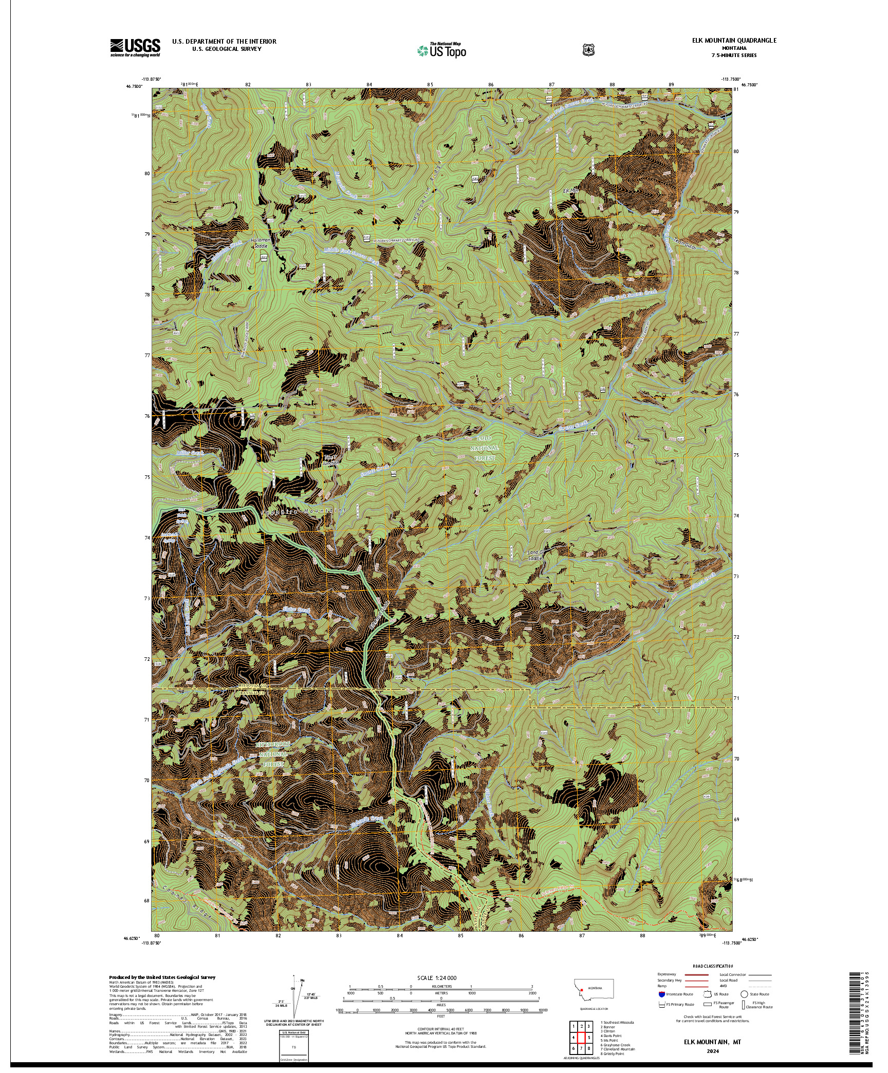 US TOPO 7.5-MINUTE MAP FOR ELK MOUNTAIN, MT
