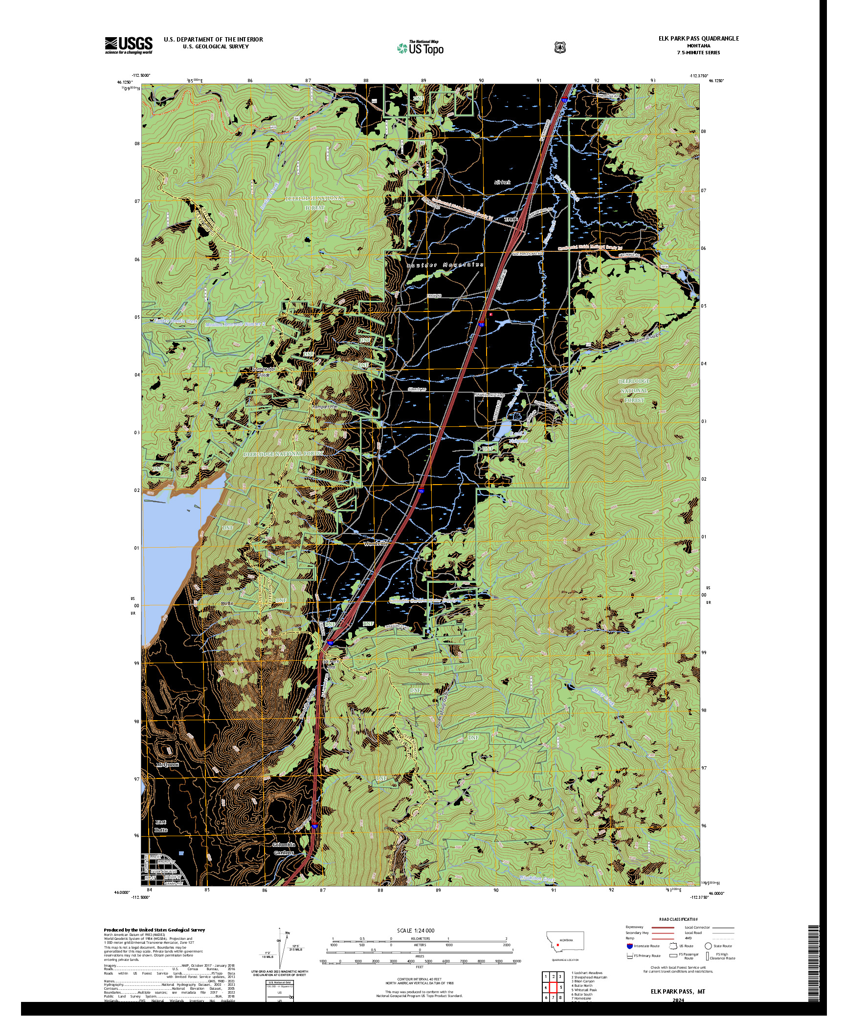 US TOPO 7.5-MINUTE MAP FOR ELK PARK PASS, MT