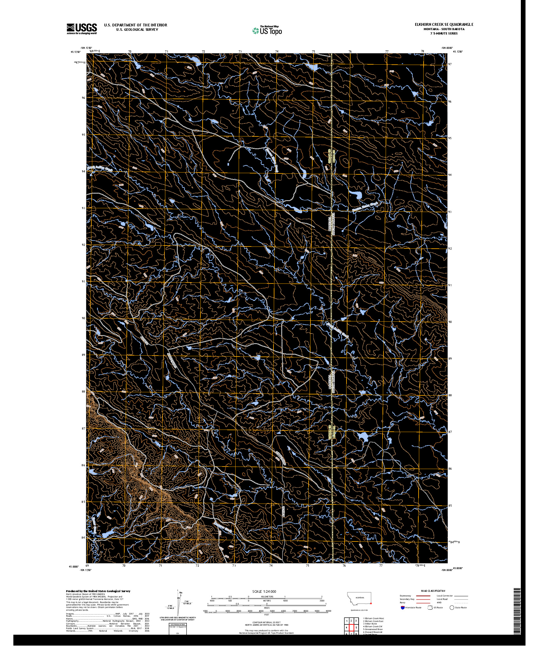 US TOPO 7.5-MINUTE MAP FOR ELKHORN CREEK SE, MT,SD