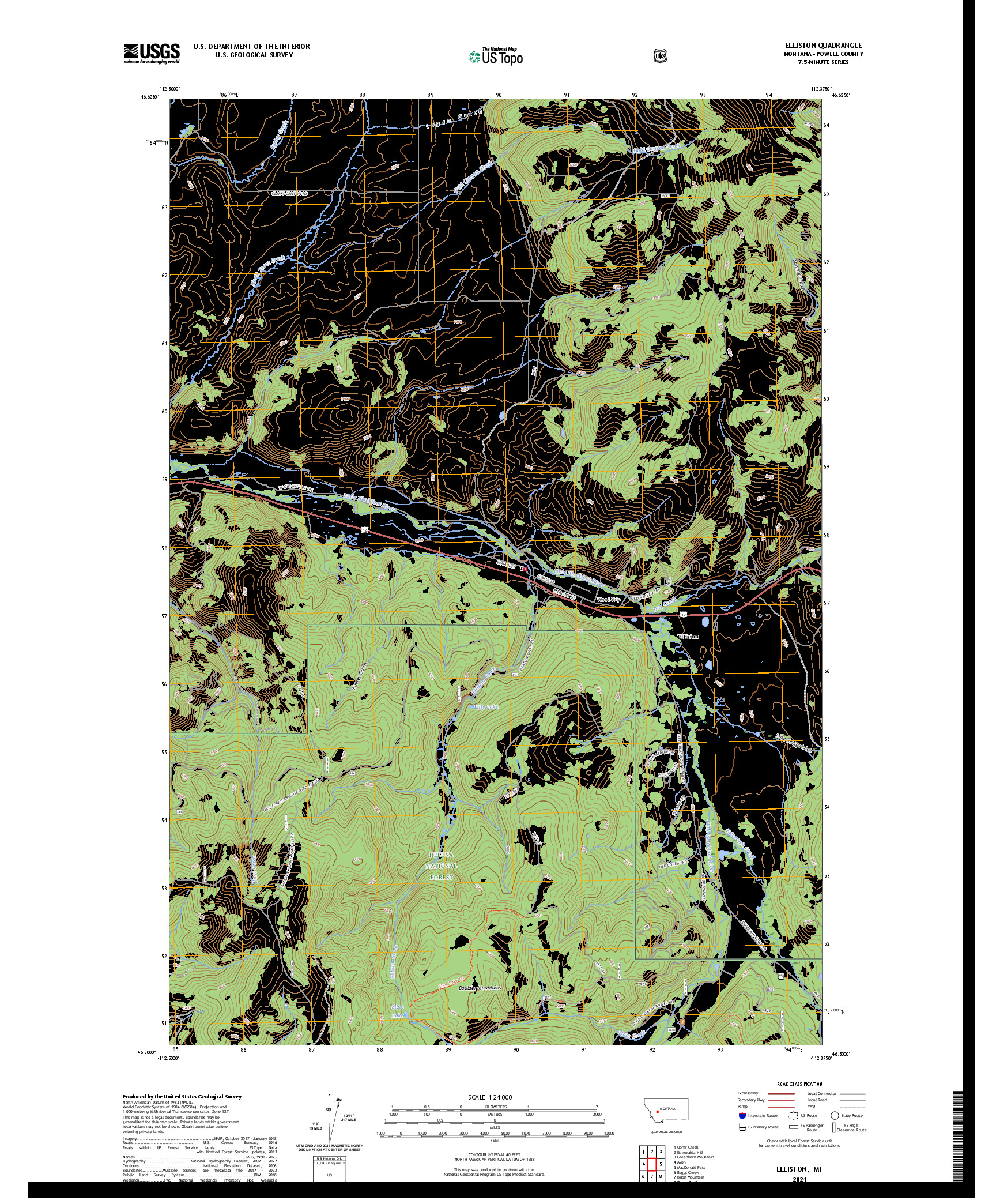 US TOPO 7.5-MINUTE MAP FOR ELLISTON, MT