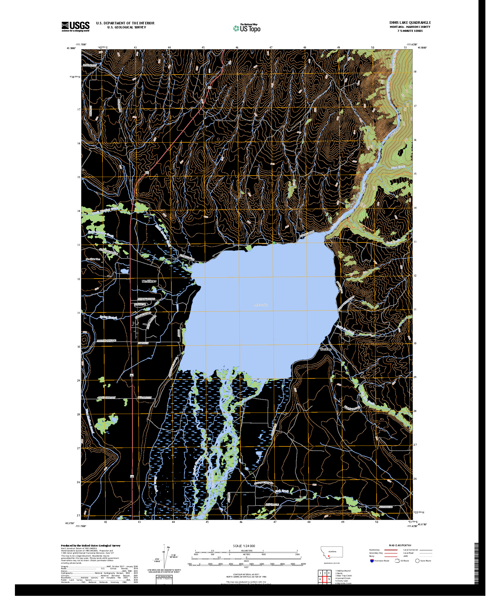US TOPO 7.5-MINUTE MAP FOR ENNIS LAKE, MT