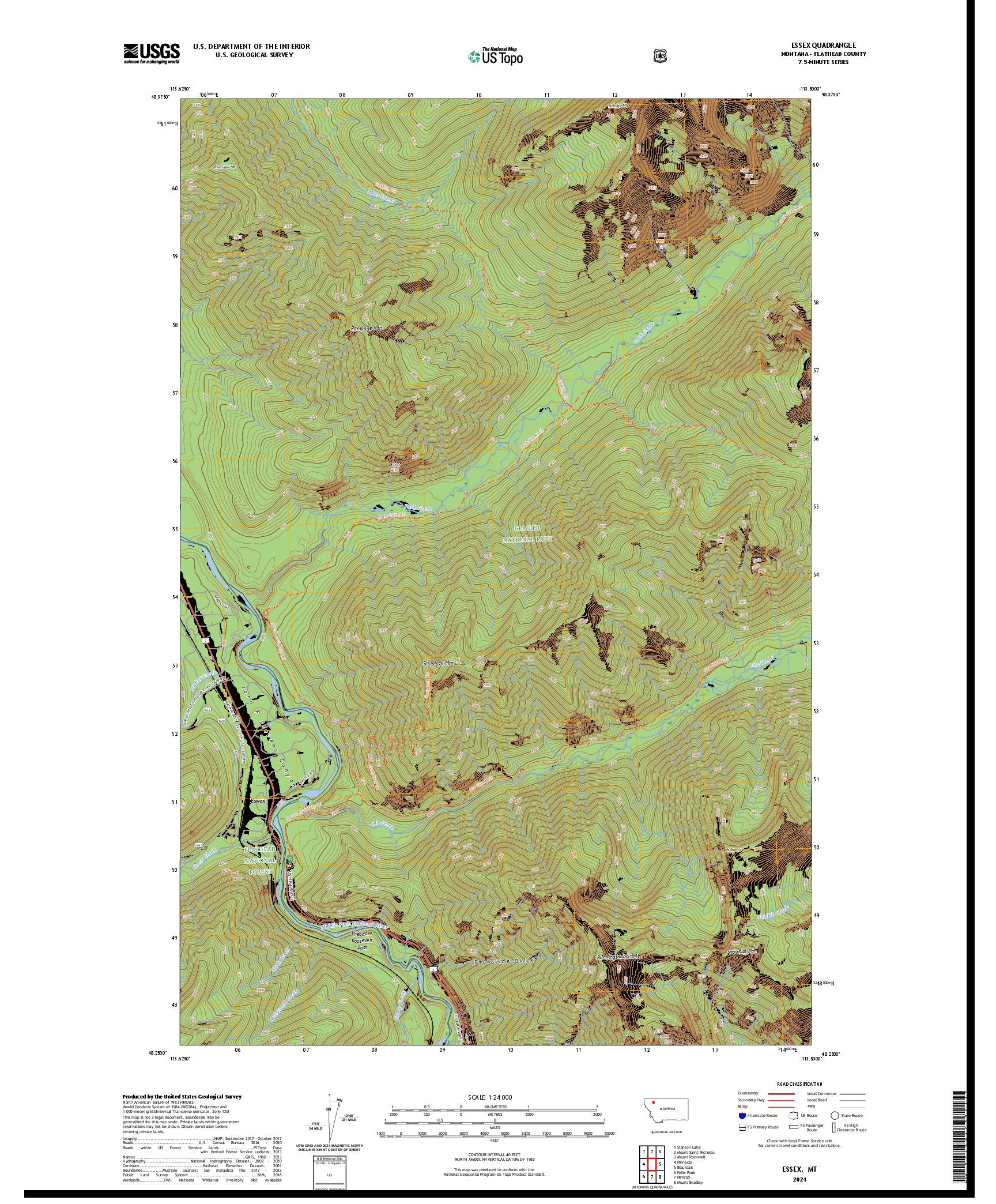 US TOPO 7.5-MINUTE MAP FOR ESSEX, MT