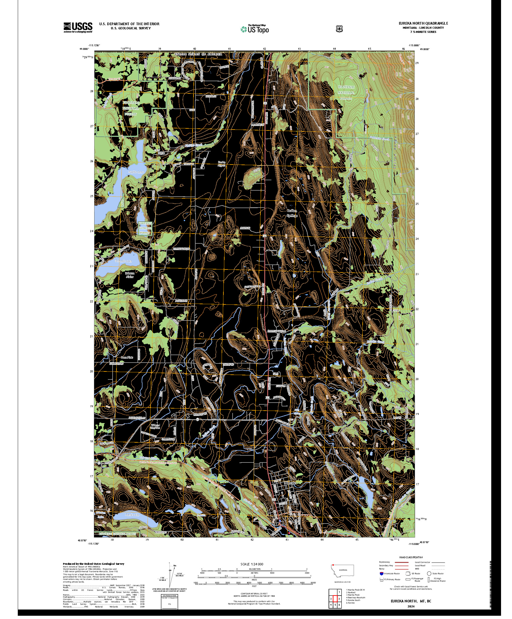 US TOPO 7.5-MINUTE MAP FOR EUREKA NORTH, MT,BC