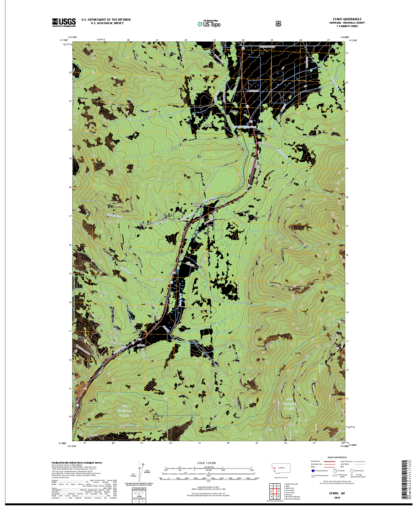 US TOPO 7.5-MINUTE MAP FOR EVARO, MT