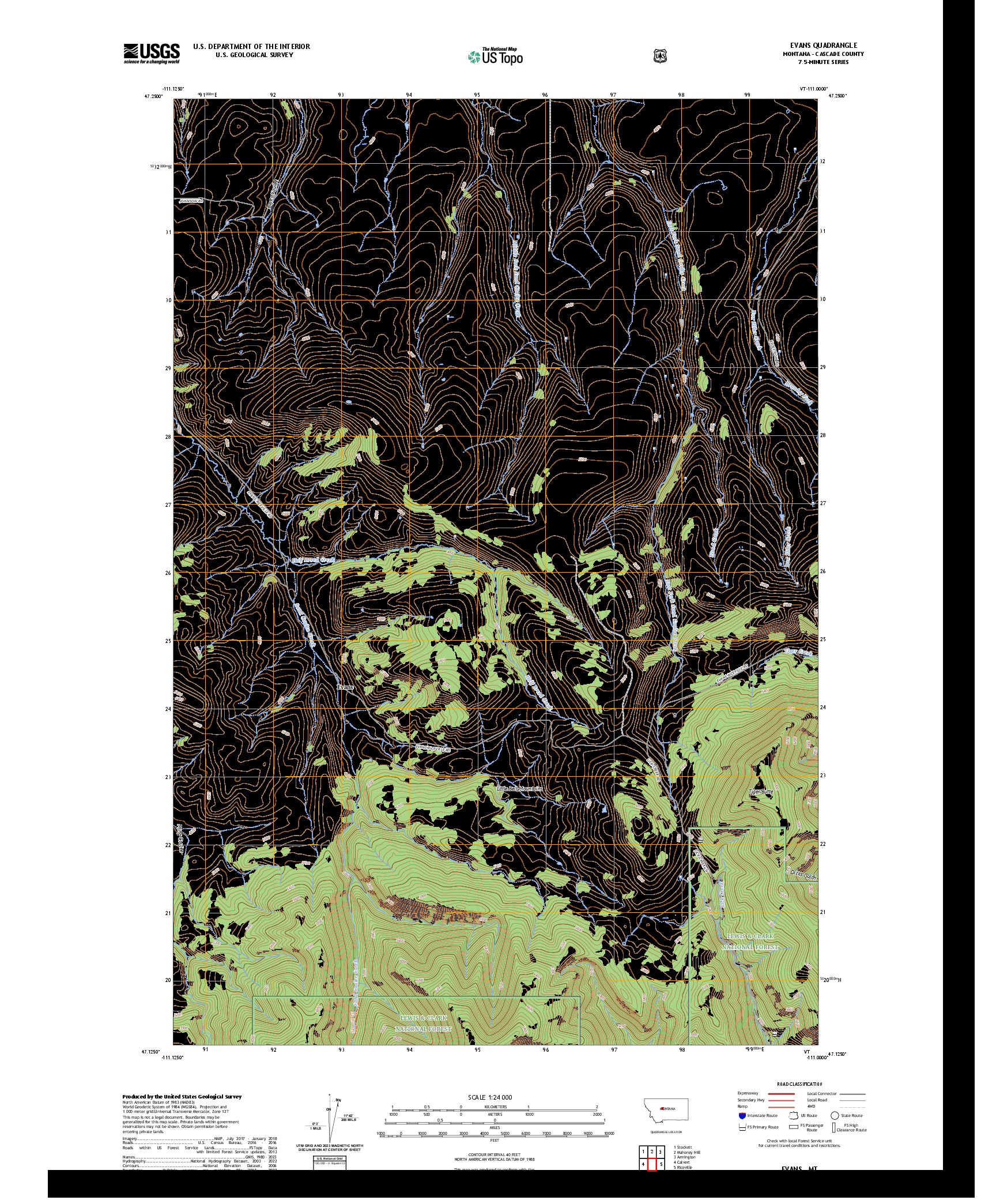 US TOPO 7.5-MINUTE MAP FOR EVANS, MT