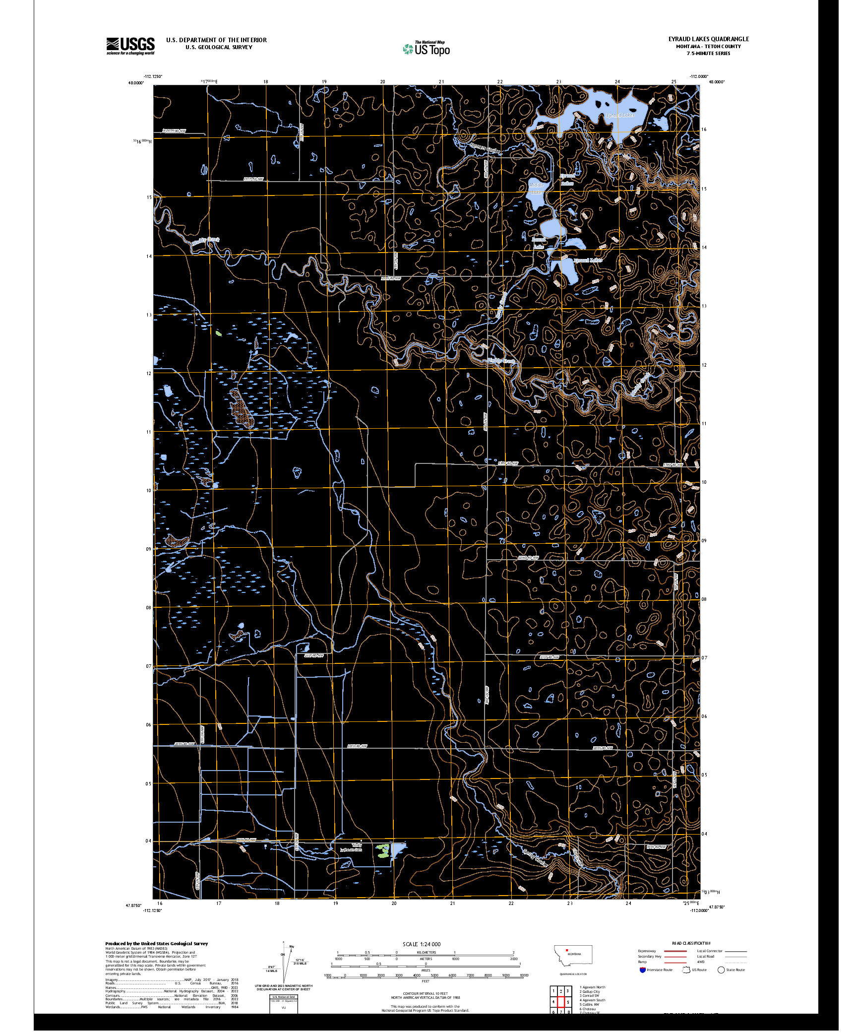 US TOPO 7.5-MINUTE MAP FOR EYRAUD LAKES, MT