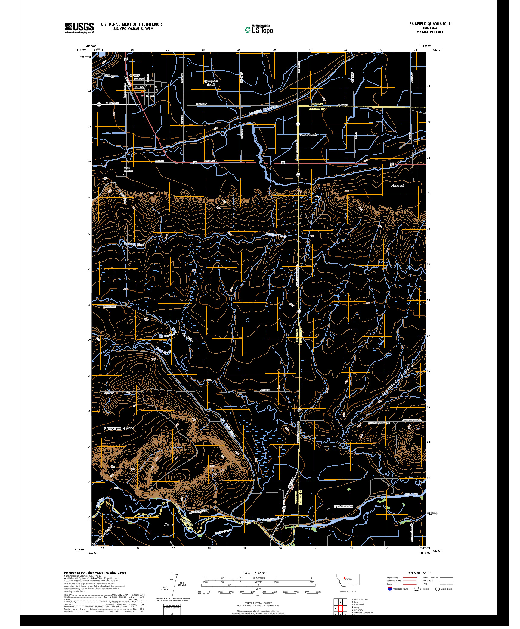 US TOPO 7.5-MINUTE MAP FOR FAIRFIELD, MT