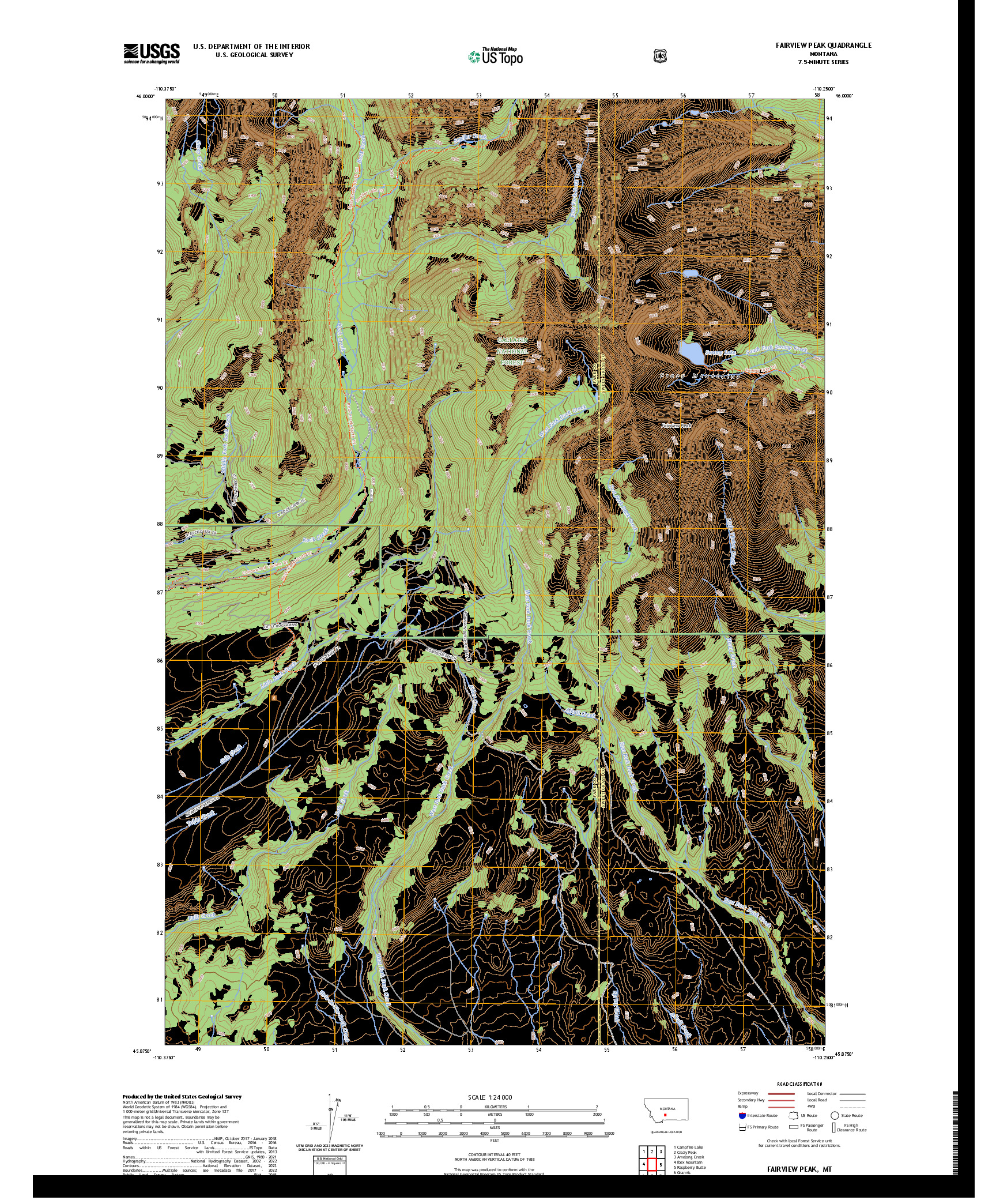 US TOPO 7.5-MINUTE MAP FOR FAIRVIEW PEAK, MT