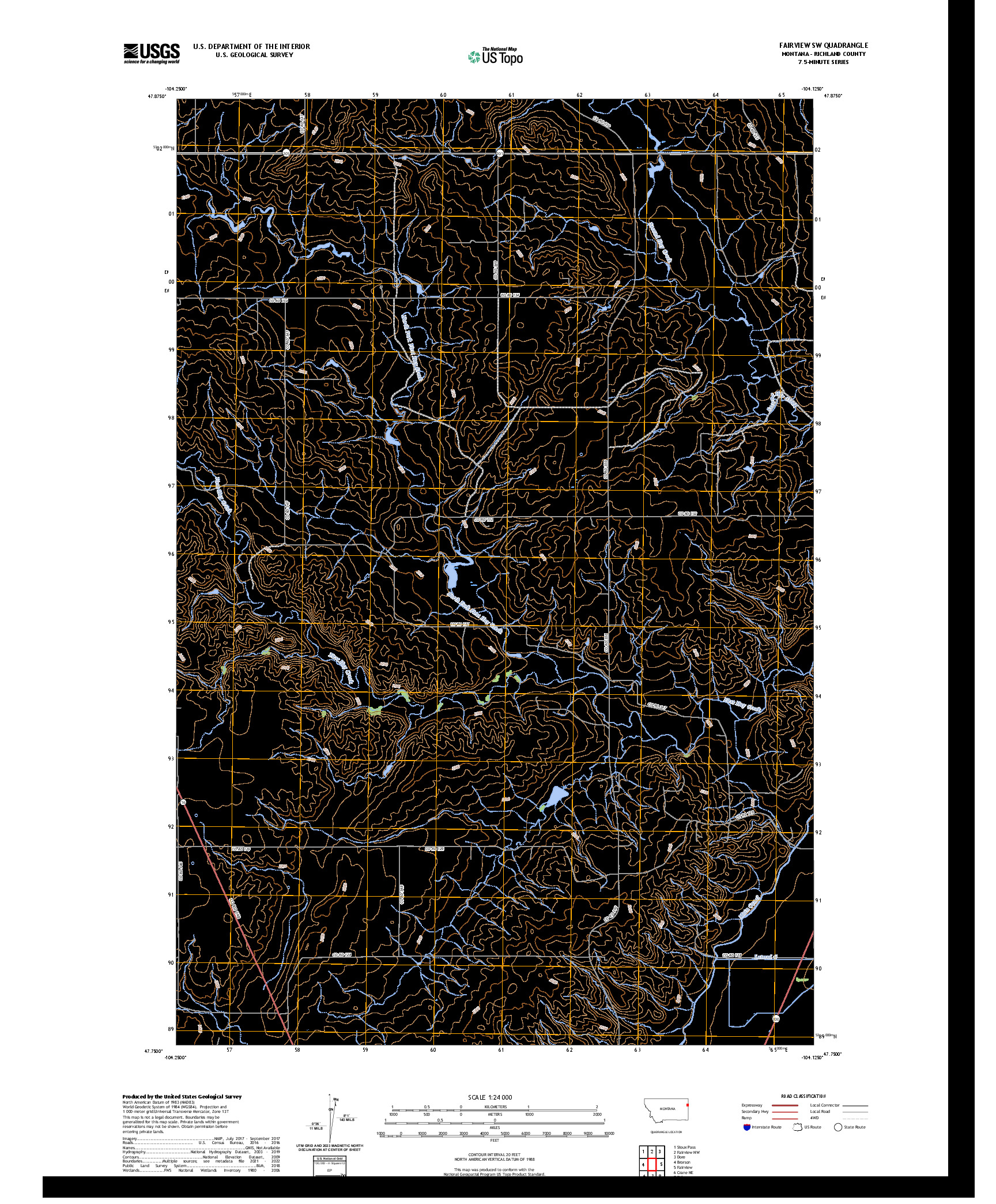 US TOPO 7.5-MINUTE MAP FOR FAIRVIEW SW, MT
