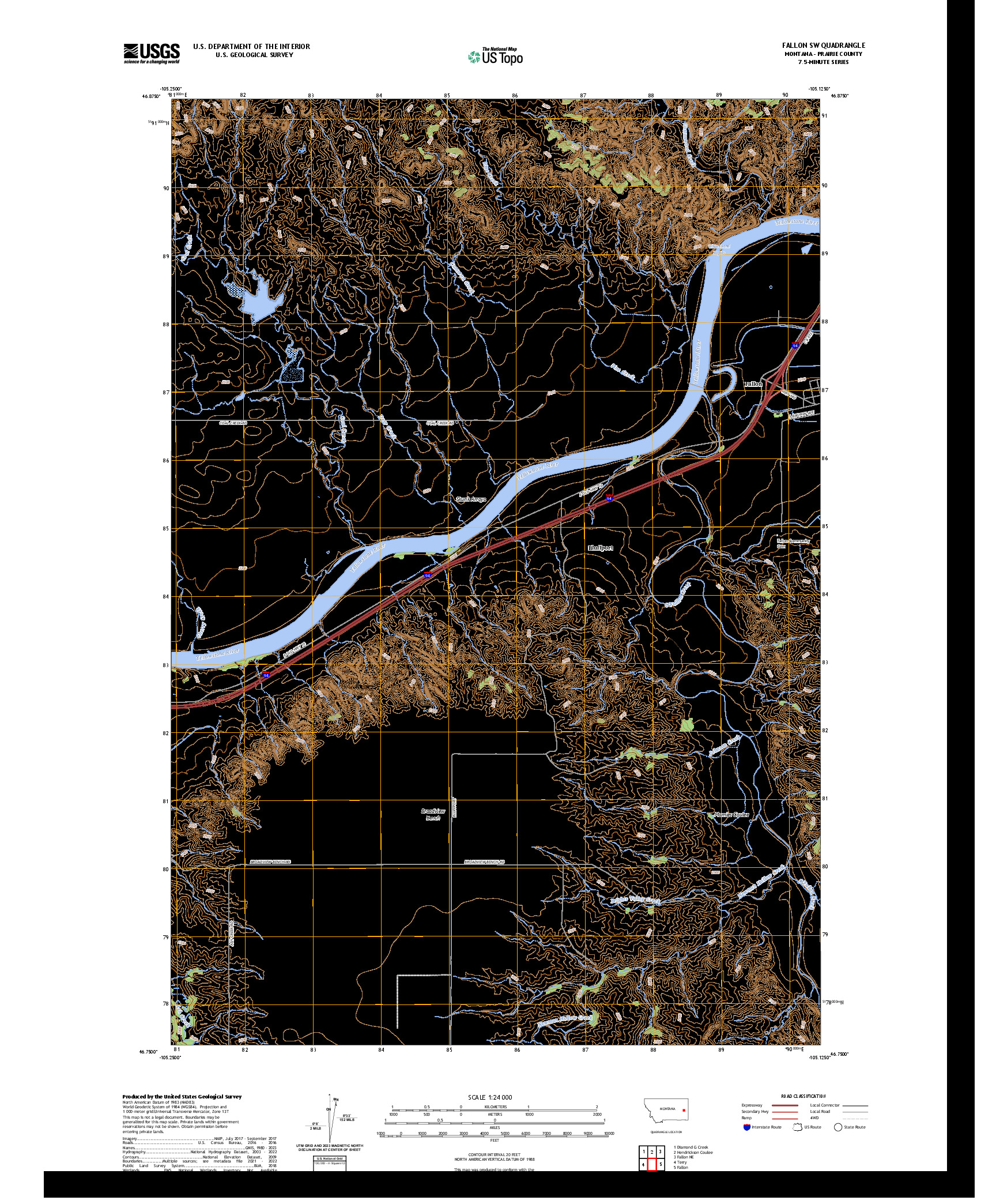 US TOPO 7.5-MINUTE MAP FOR FALLON SW, MT