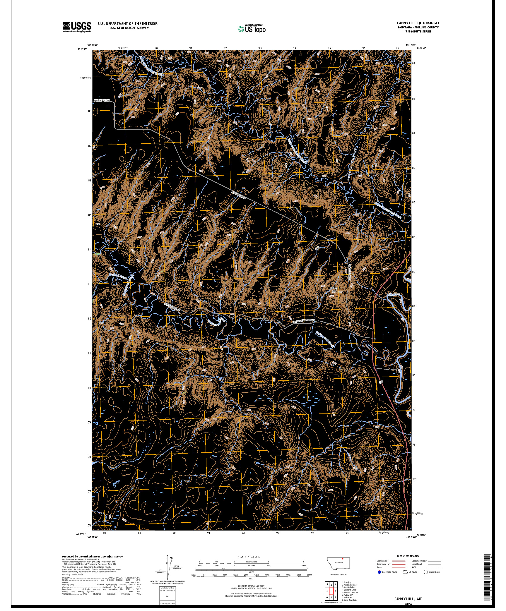 US TOPO 7.5-MINUTE MAP FOR FANNY HILL, MT