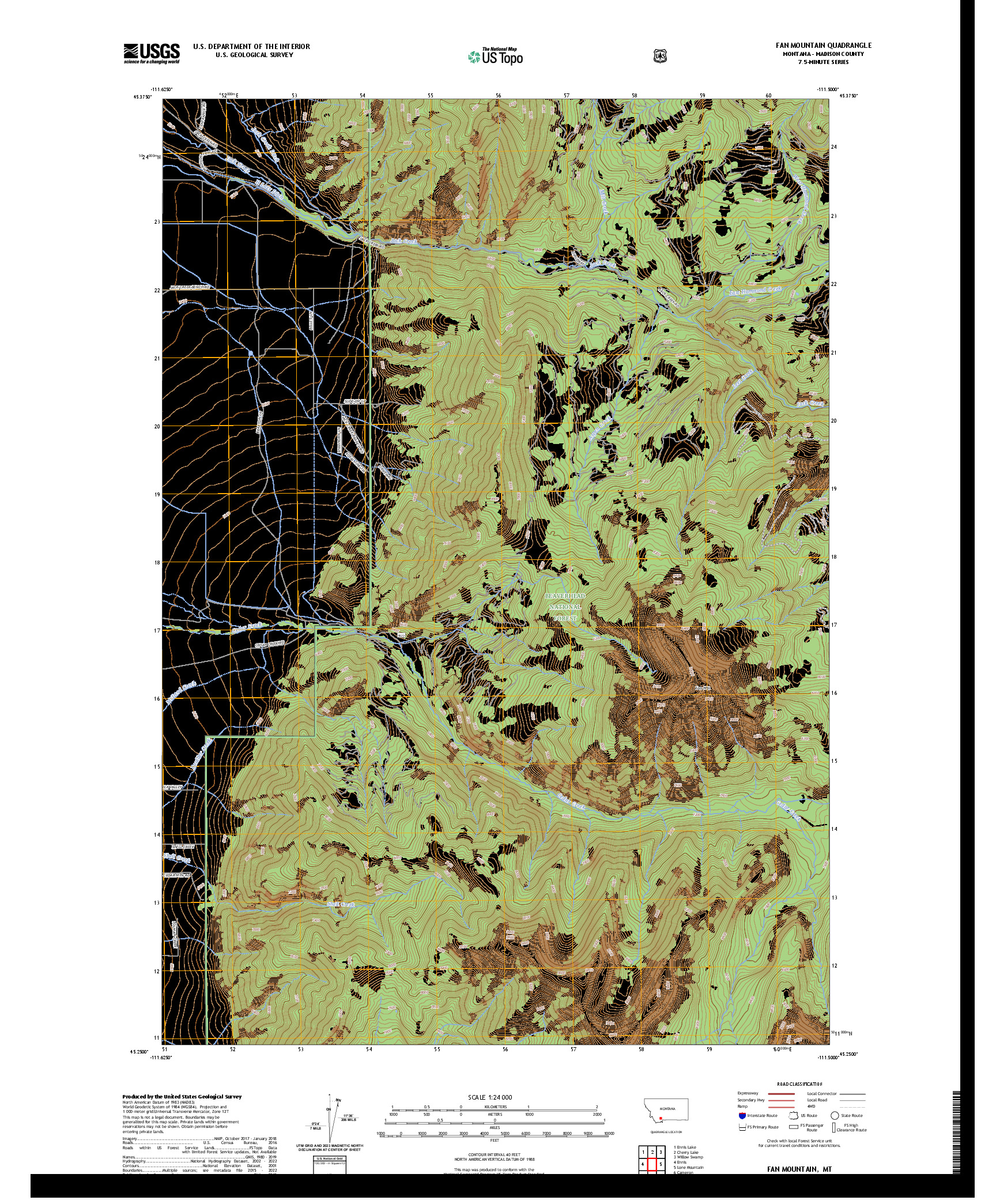 US TOPO 7.5-MINUTE MAP FOR FAN MOUNTAIN, MT