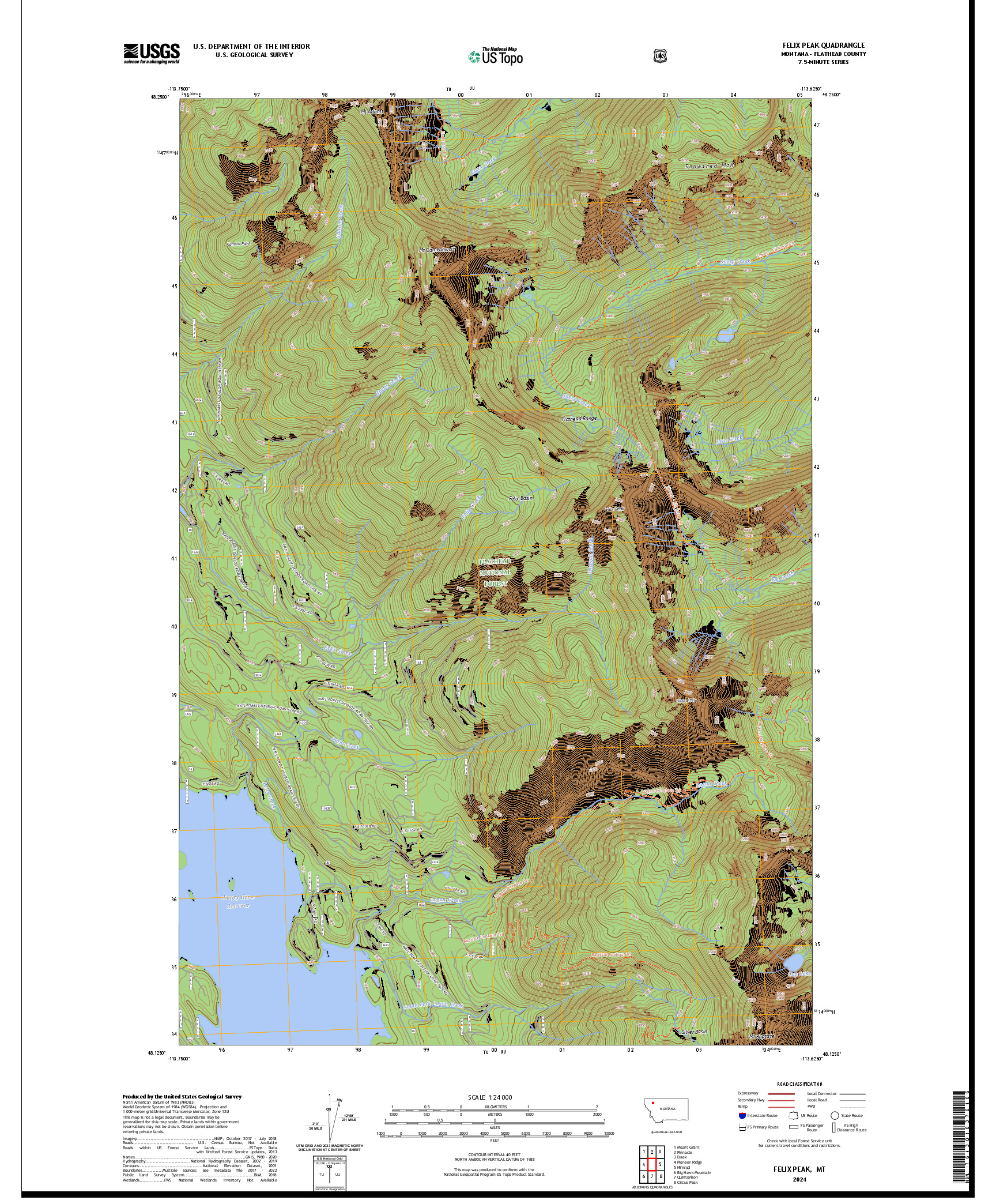 US TOPO 7.5-MINUTE MAP FOR FELIX PEAK, MT