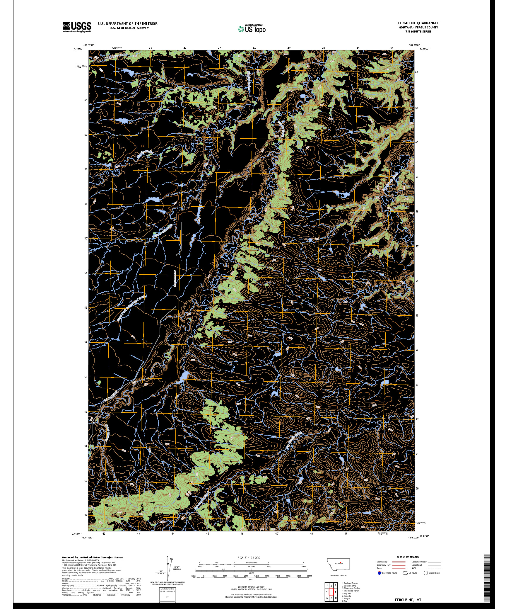 US TOPO 7.5-MINUTE MAP FOR FERGUS NE, MT