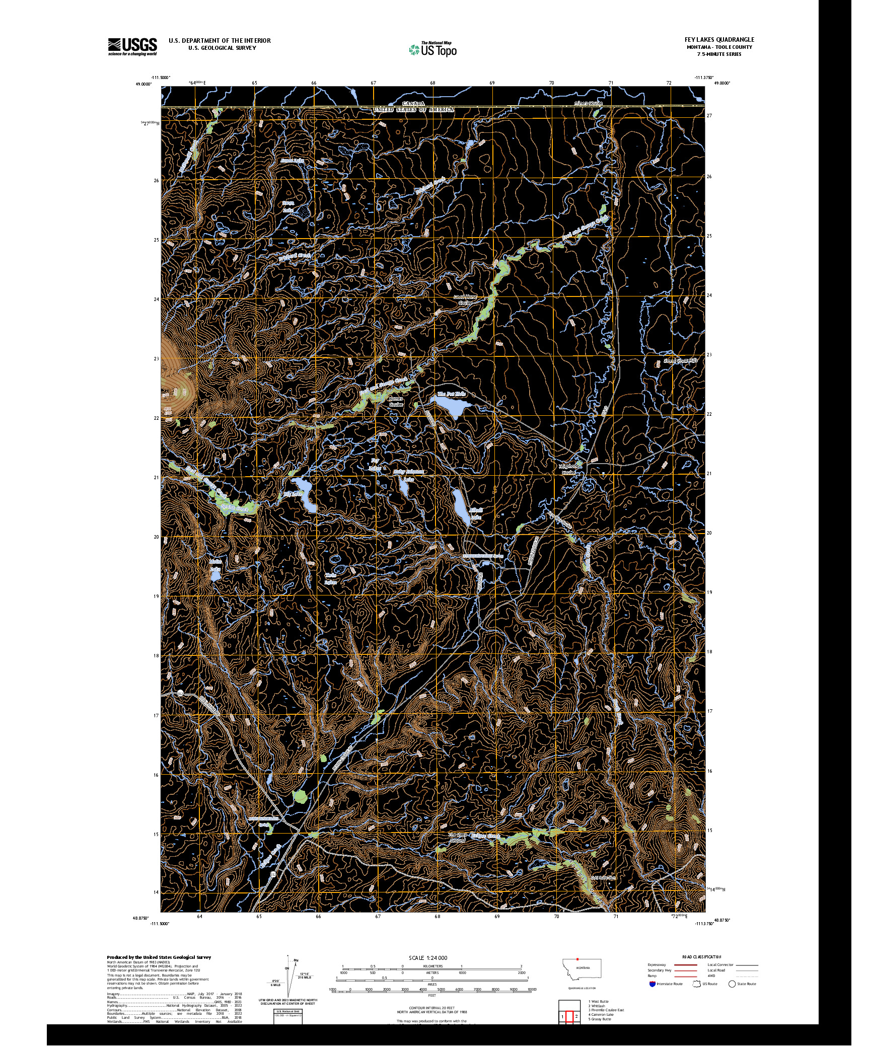 US TOPO 7.5-MINUTE MAP FOR FEY LAKES, MT,AB