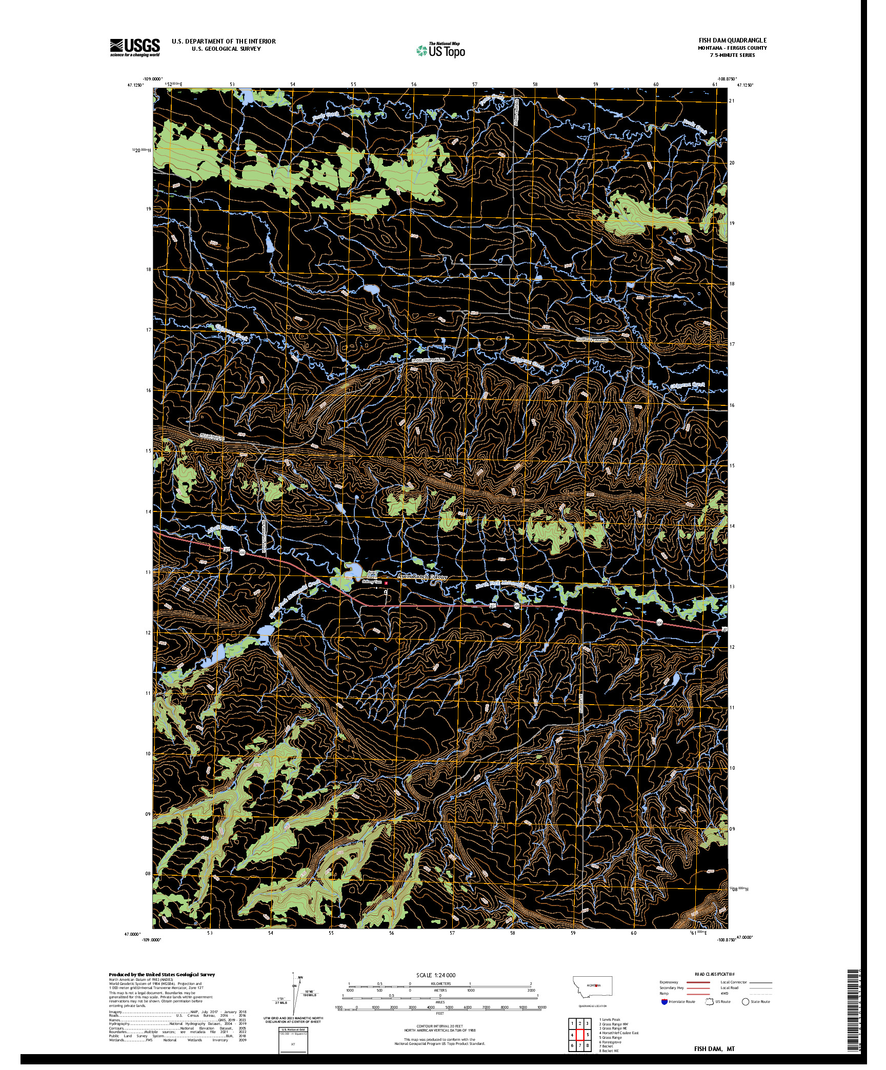 US TOPO 7.5-MINUTE MAP FOR FISH DAM, MT