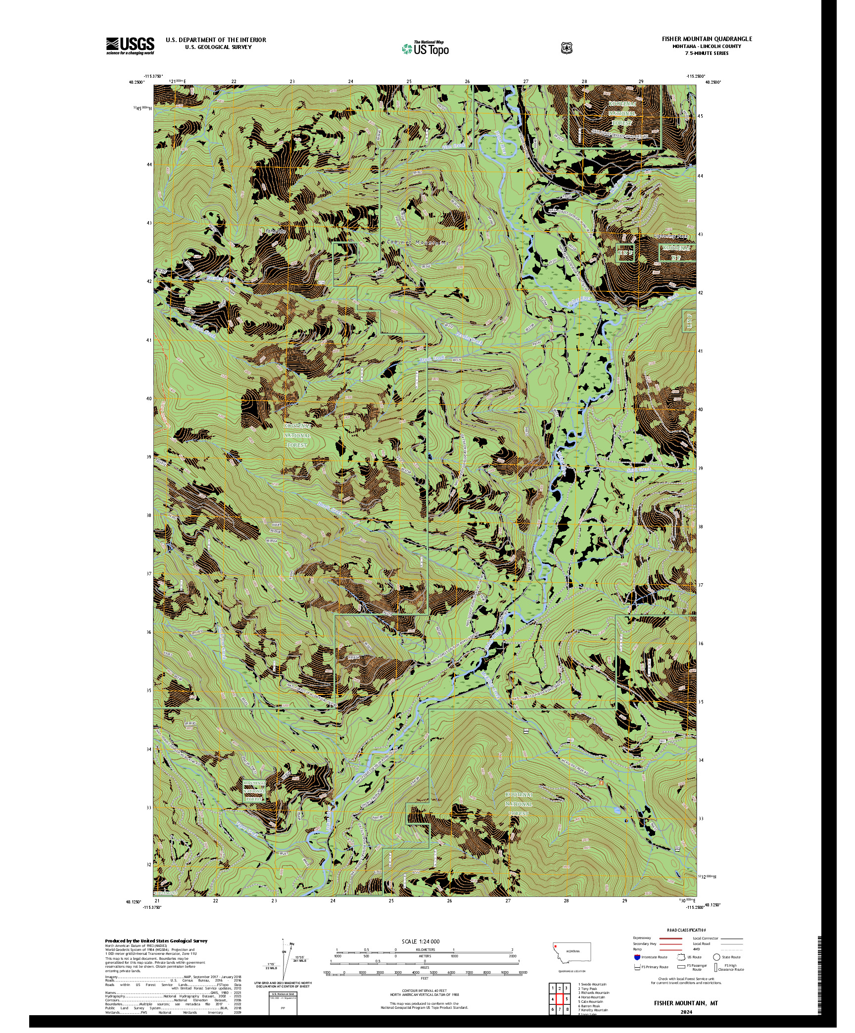 US TOPO 7.5-MINUTE MAP FOR FISHER MOUNTAIN, MT