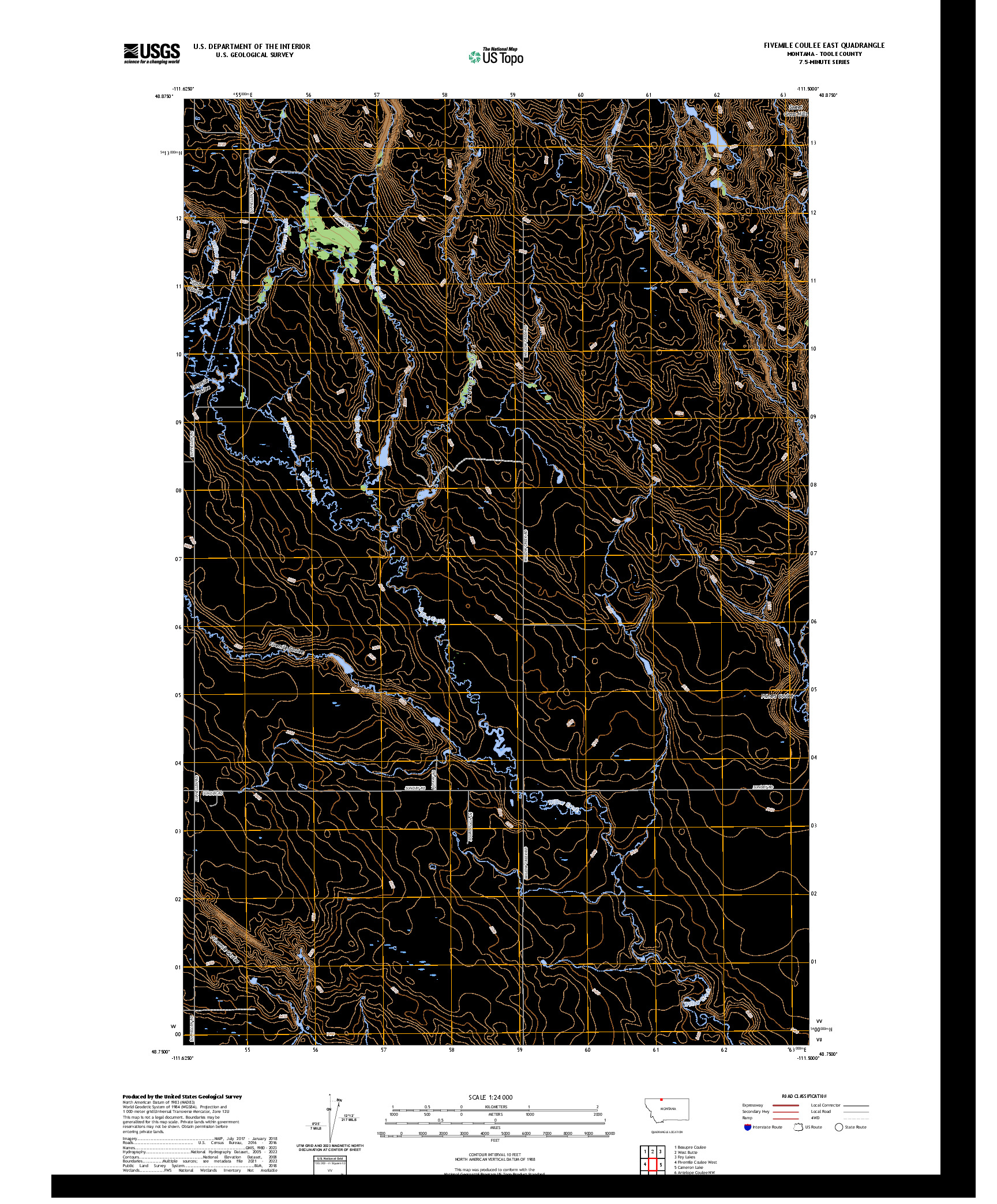 US TOPO 7.5-MINUTE MAP FOR FIVEMILE COULEE EAST, MT