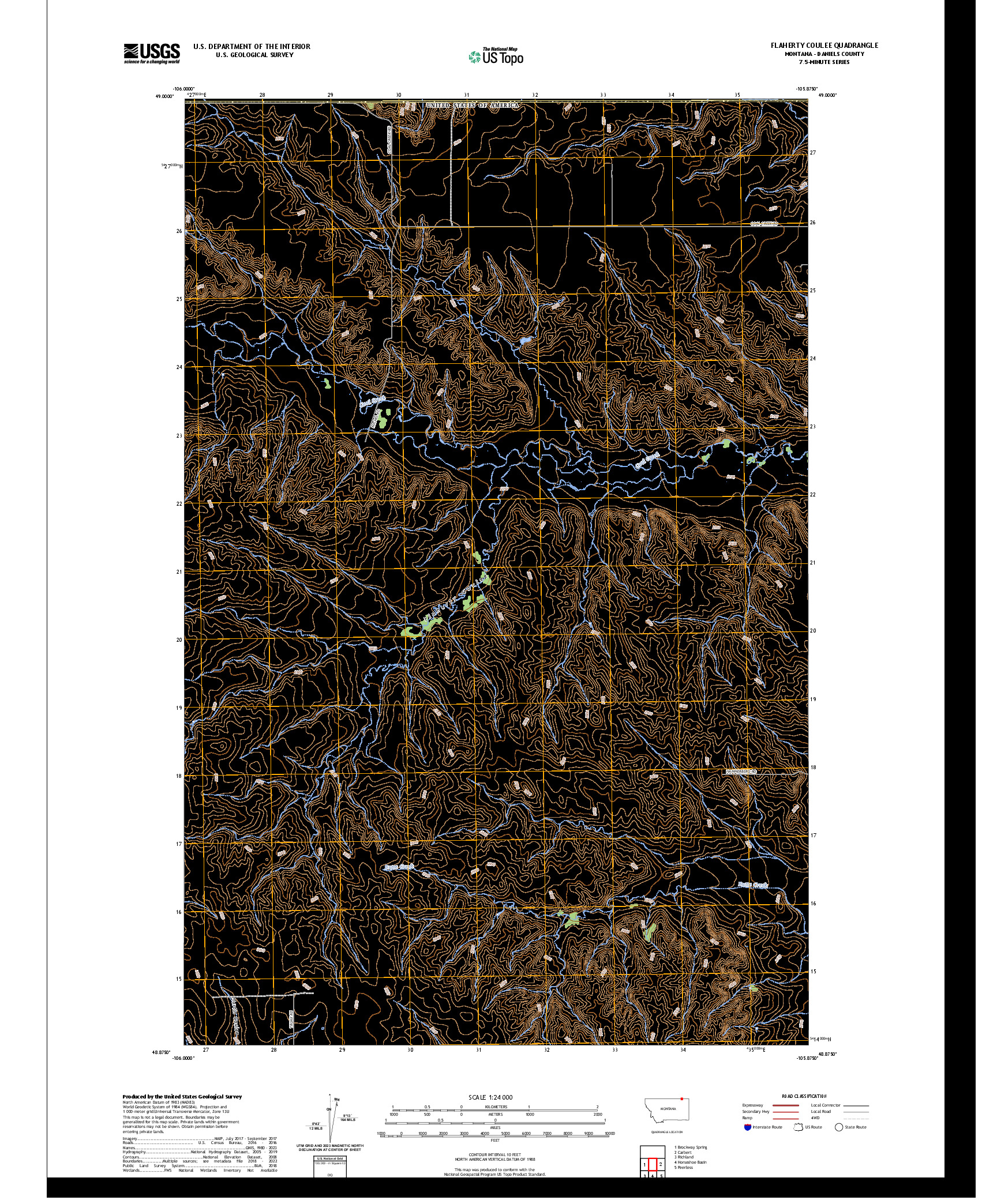 US TOPO 7.5-MINUTE MAP FOR FLAHERTY COULEE, MT,SK