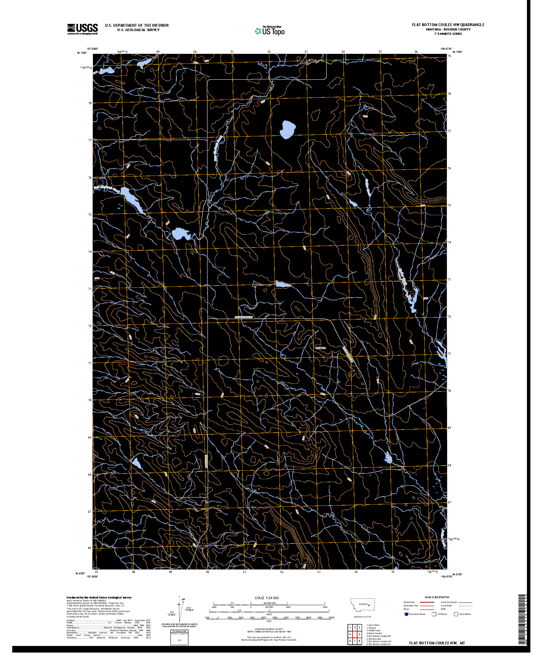 US TOPO 7.5-MINUTE MAP FOR FLAT BOTTOM COULEE NW, MT