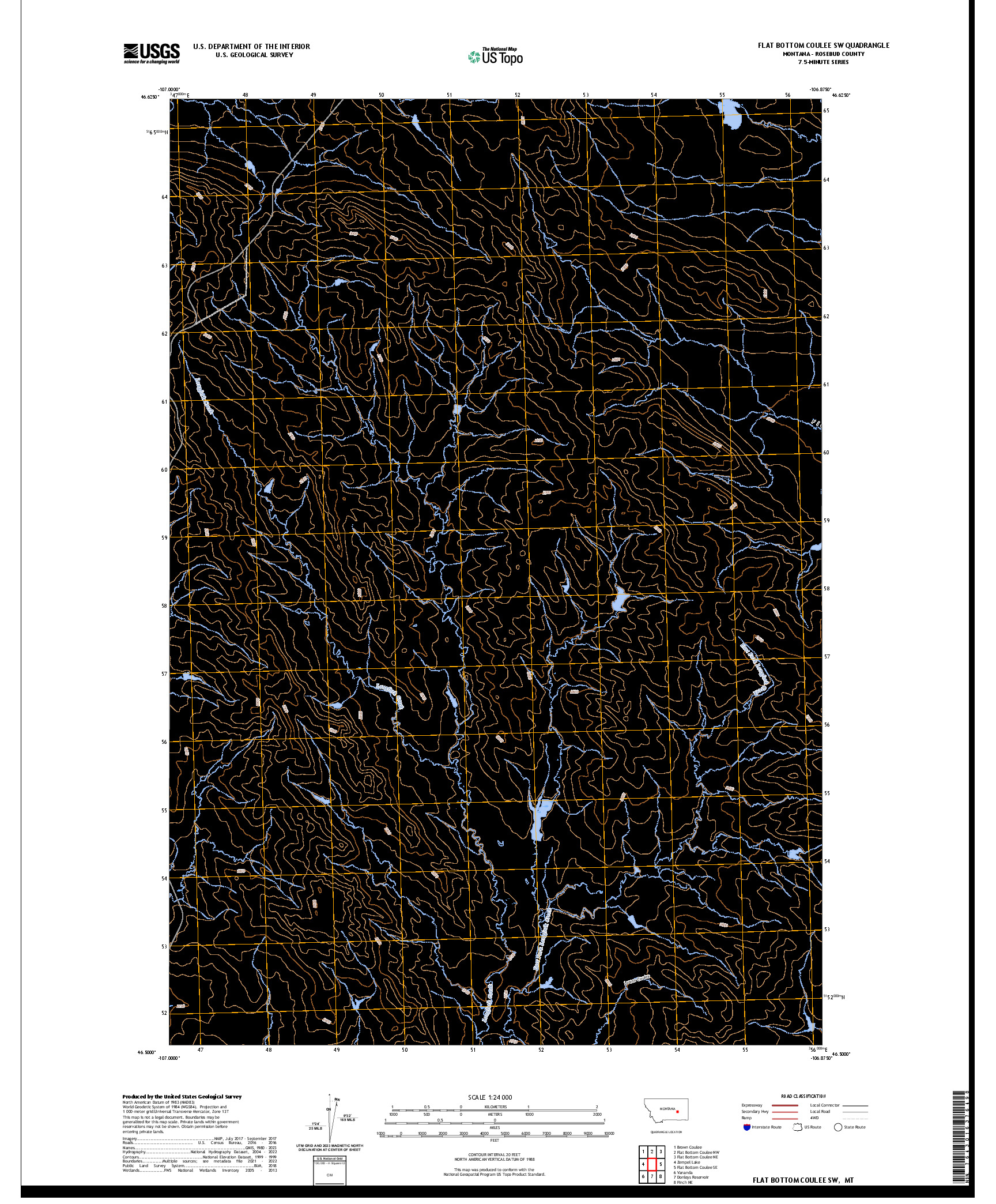 US TOPO 7.5-MINUTE MAP FOR FLAT BOTTOM COULEE SW, MT