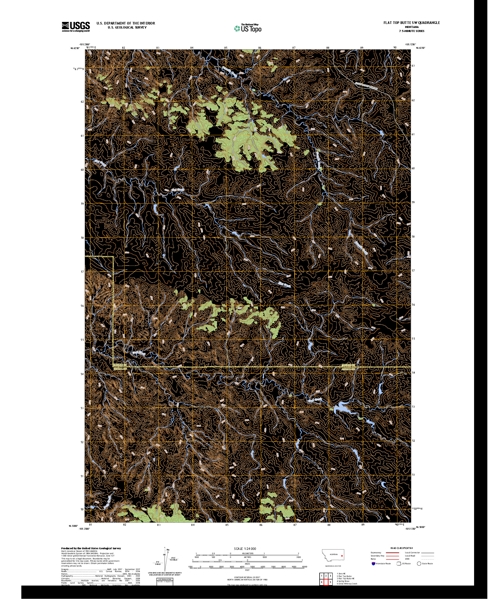 US TOPO 7.5-MINUTE MAP FOR FLAT TOP BUTTE SW, MT