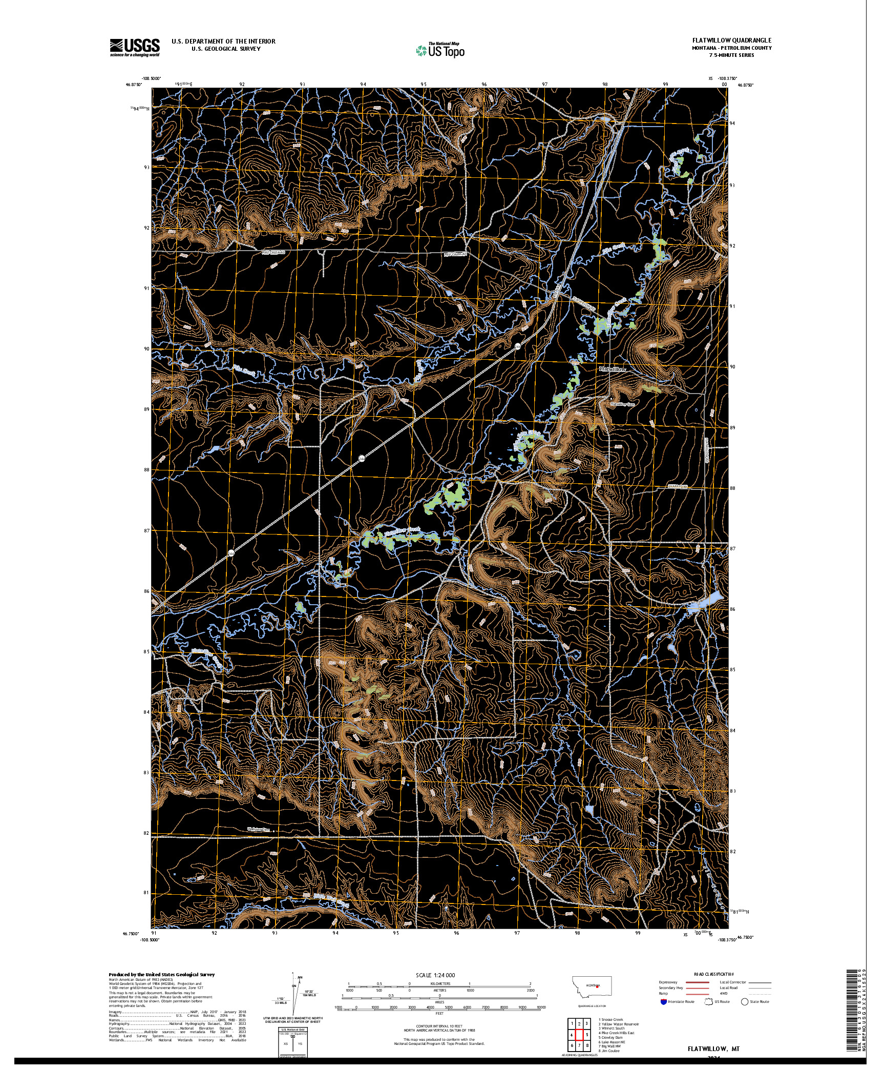 US TOPO 7.5-MINUTE MAP FOR FLATWILLOW, MT