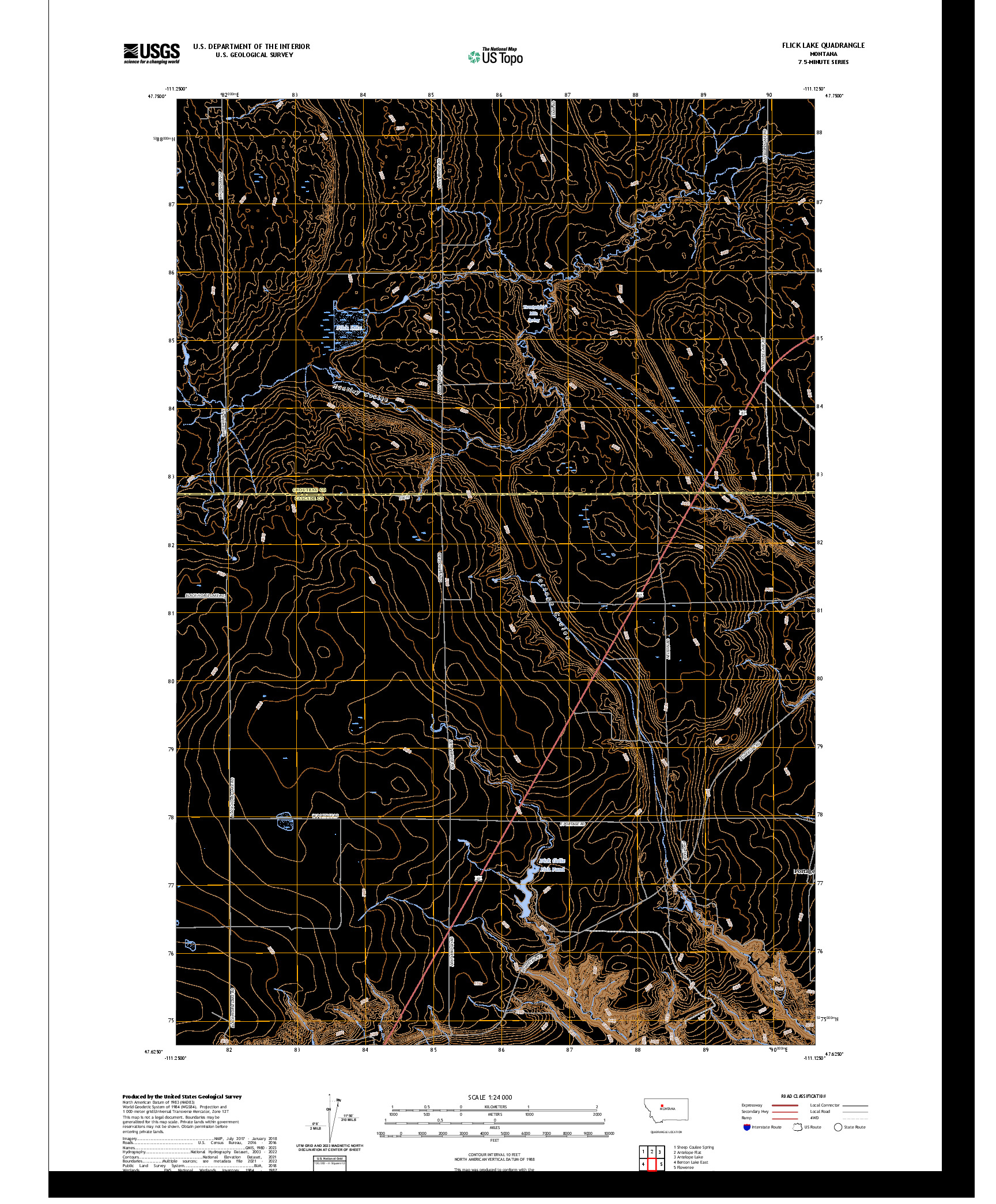 US TOPO 7.5-MINUTE MAP FOR FLICK LAKE, MT