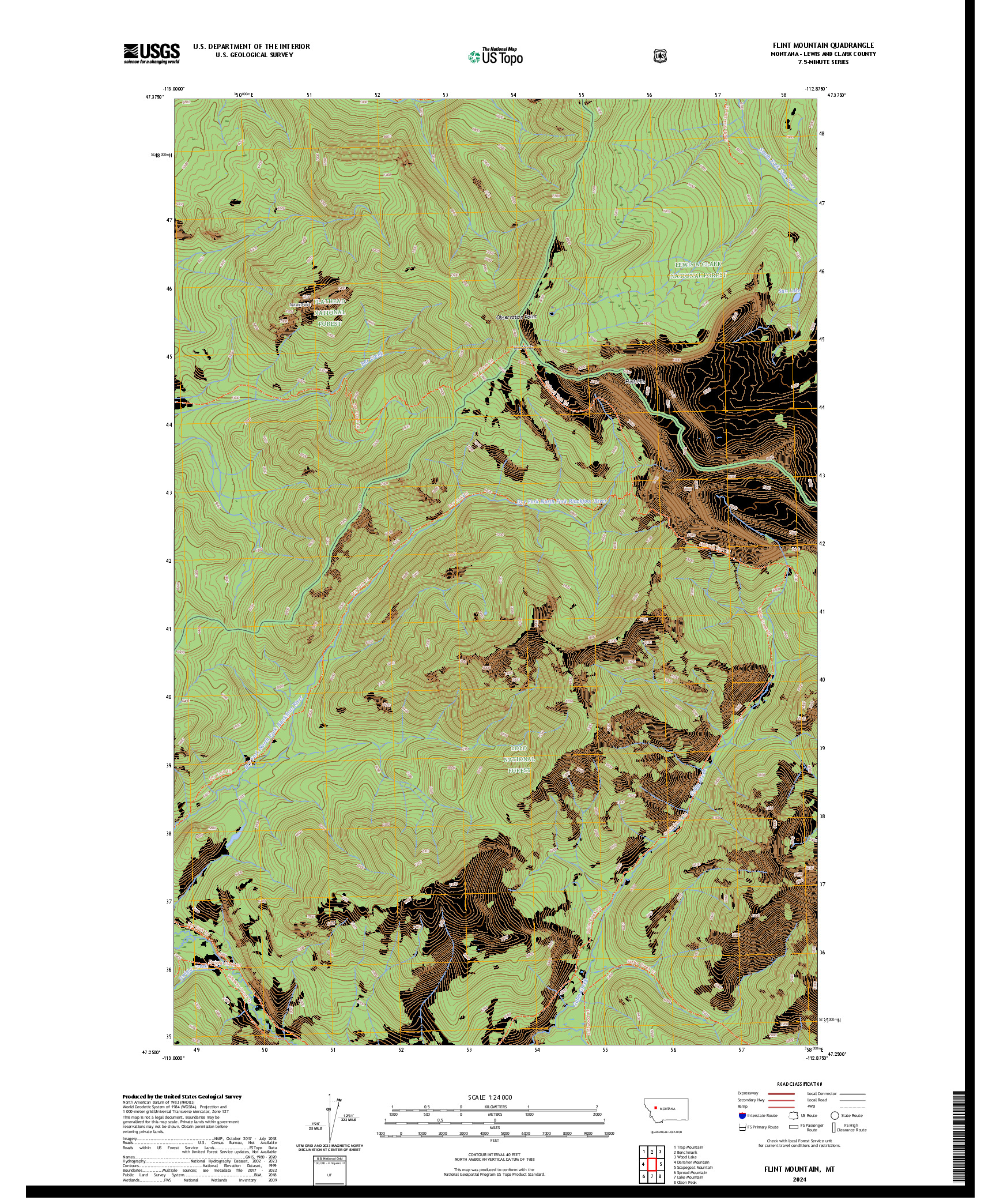 US TOPO 7.5-MINUTE MAP FOR FLINT MOUNTAIN, MT