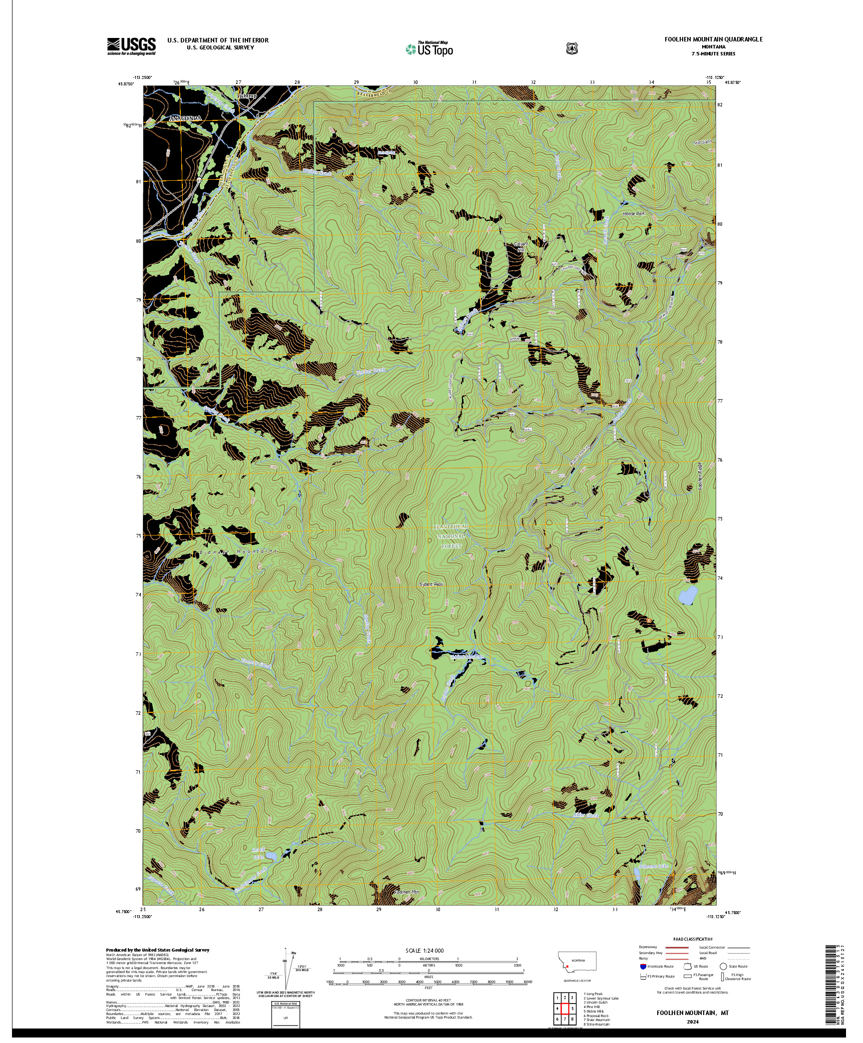 US TOPO 7.5-MINUTE MAP FOR FOOLHEN MOUNTAIN, MT