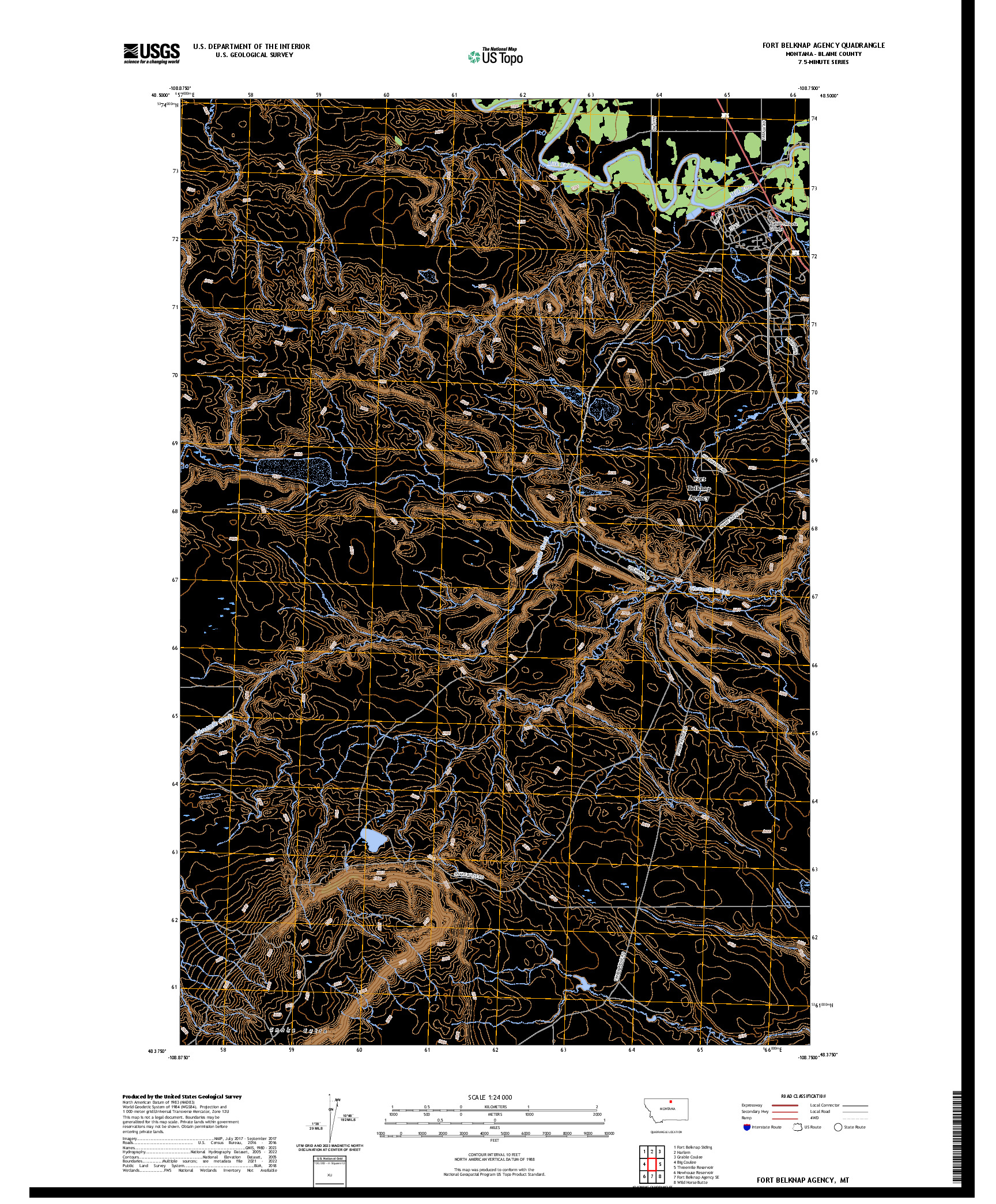 US TOPO 7.5-MINUTE MAP FOR FORT BELKNAP AGENCY, MT