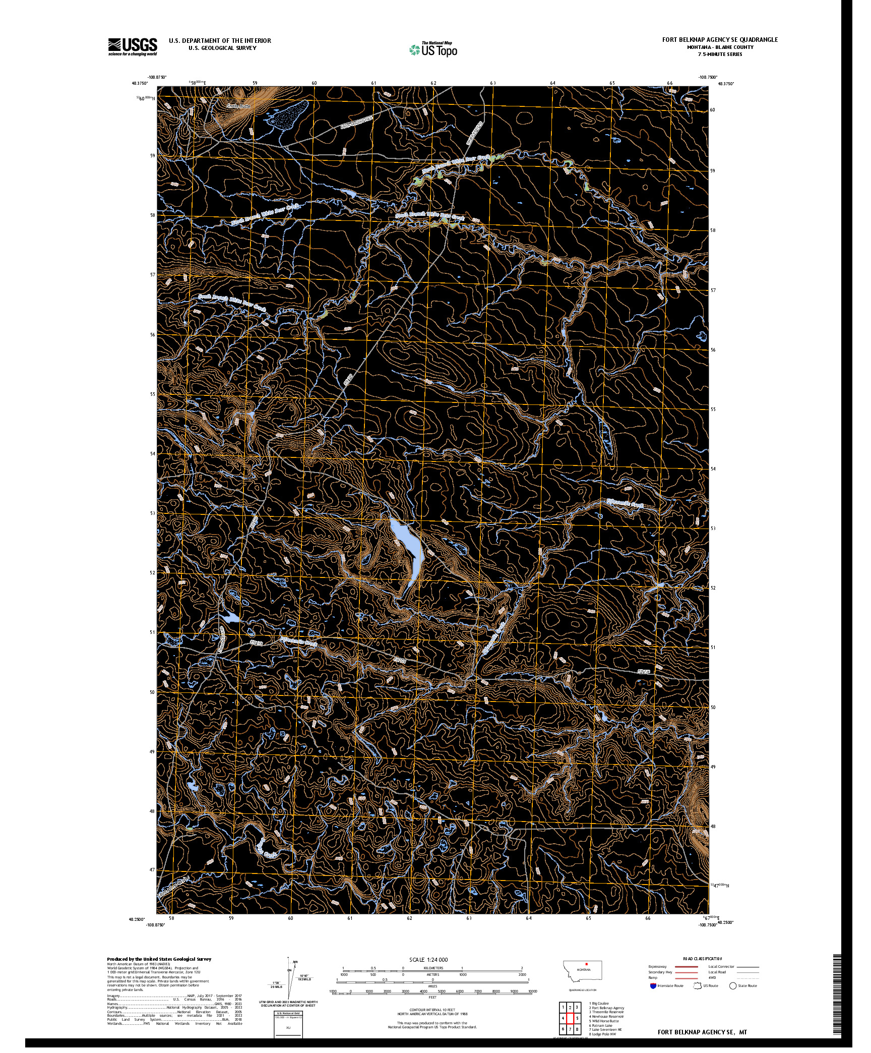 US TOPO 7.5-MINUTE MAP FOR FORT BELKNAP AGENCY SE, MT