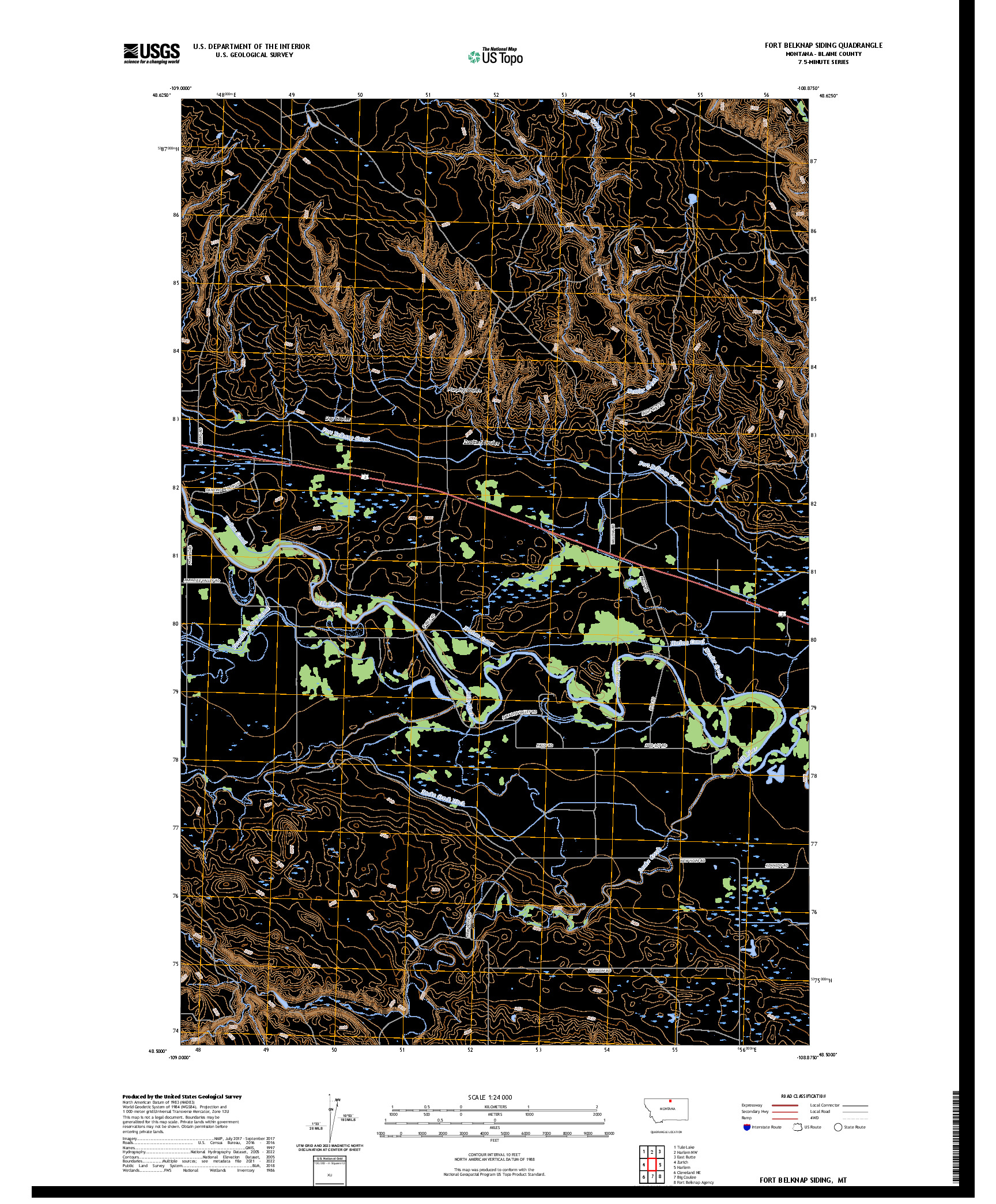 US TOPO 7.5-MINUTE MAP FOR FORT BELKNAP SIDING, MT